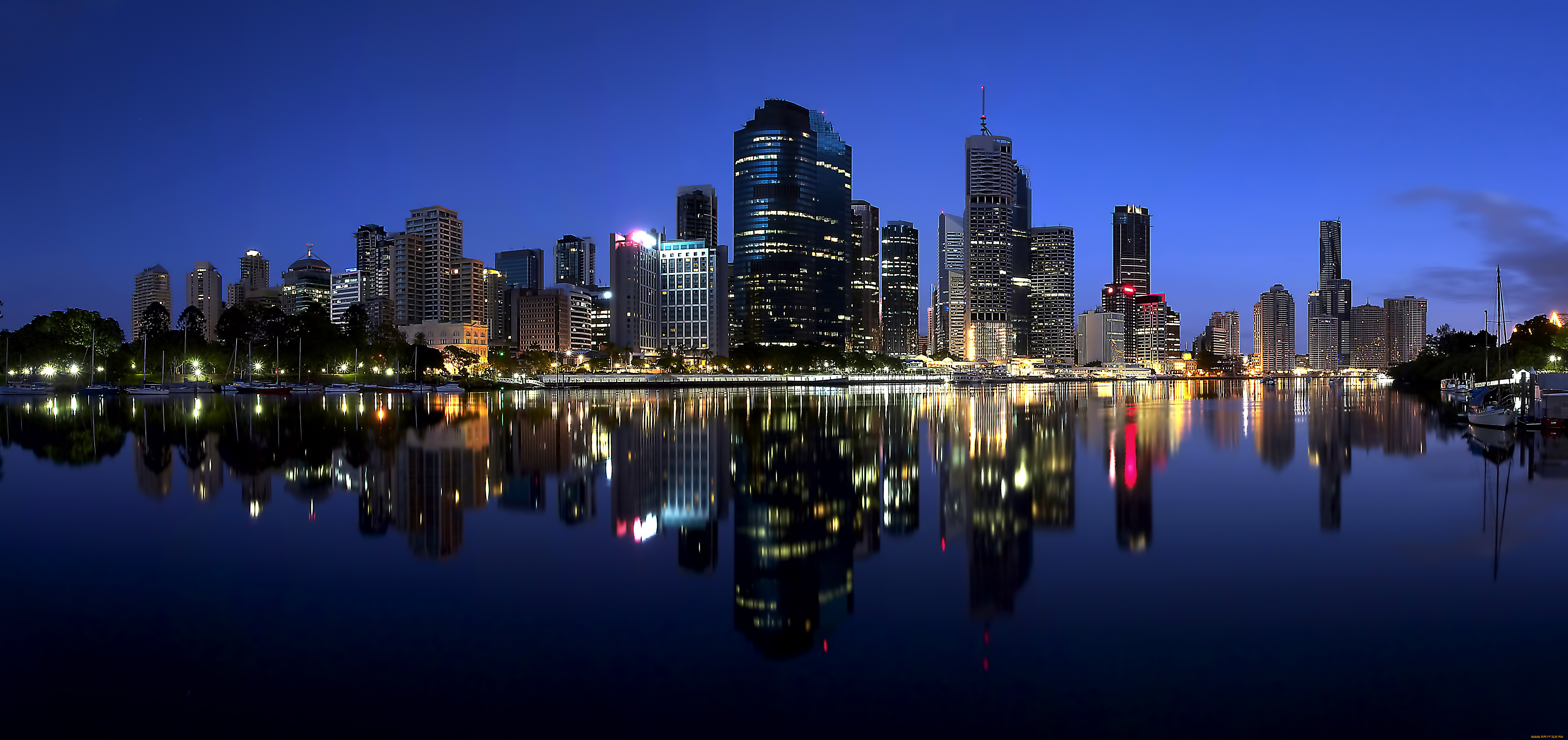 города, огни, ночного, hdr, brisbane, australia