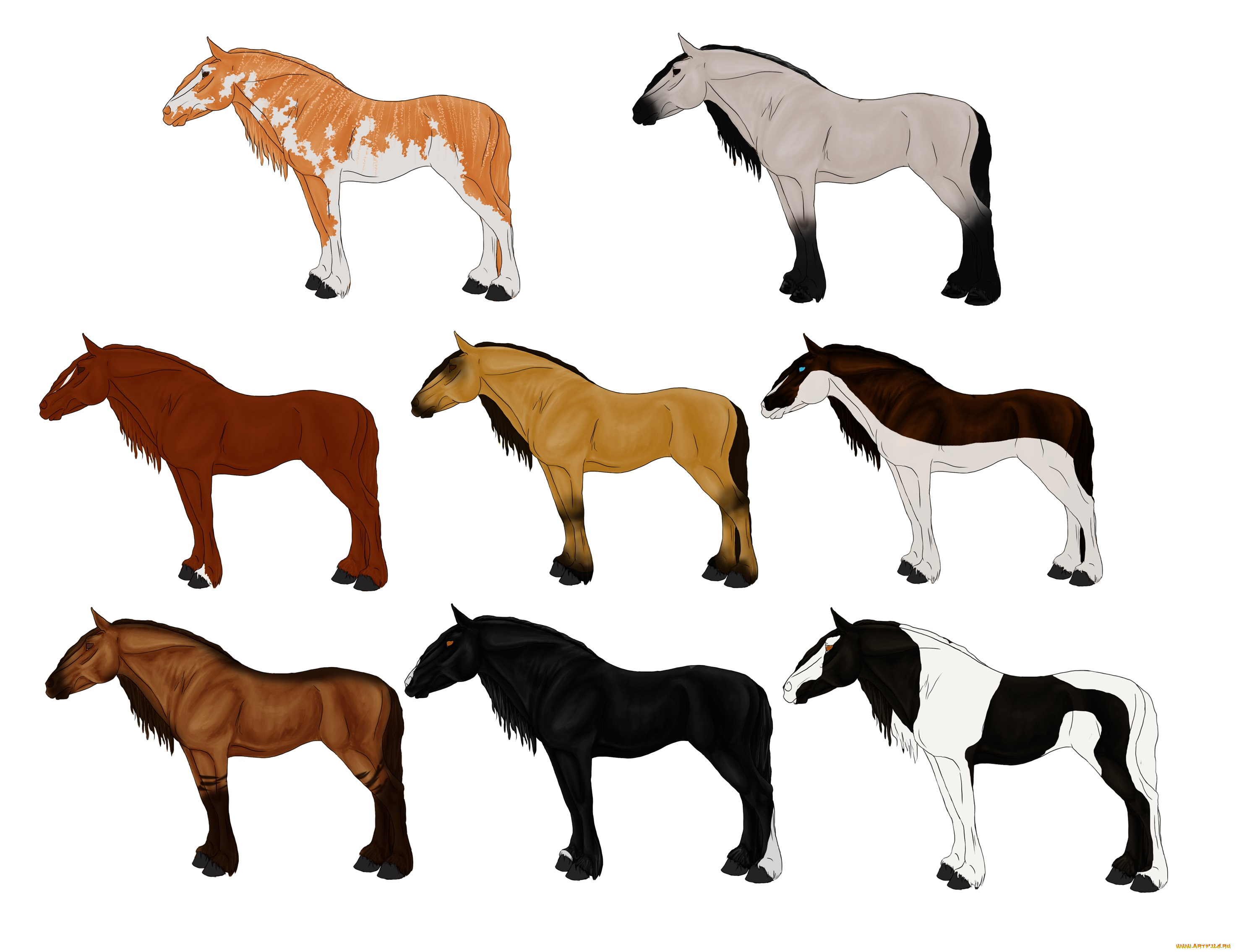 рисованные, животные, лошади