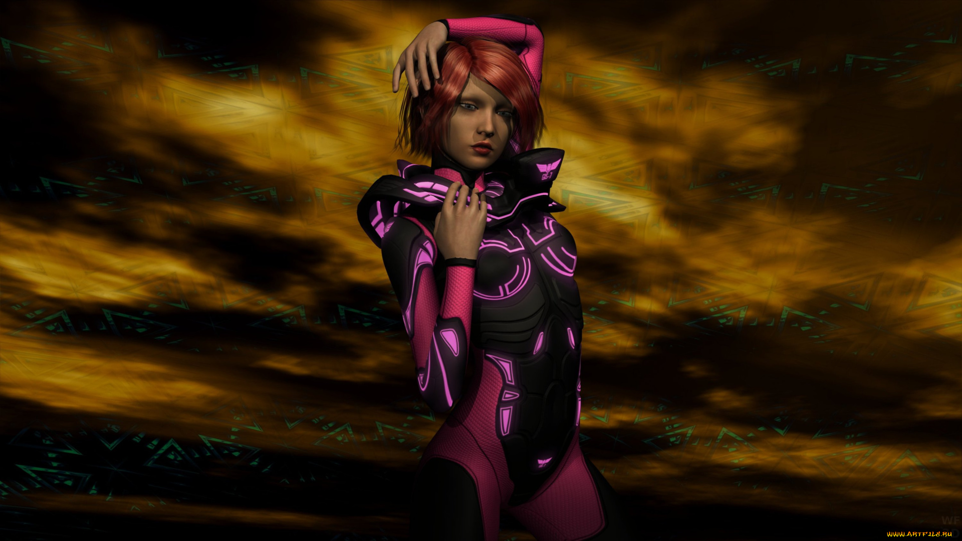 3д, графика, people, , люди, девушка, рыжая, взгляд