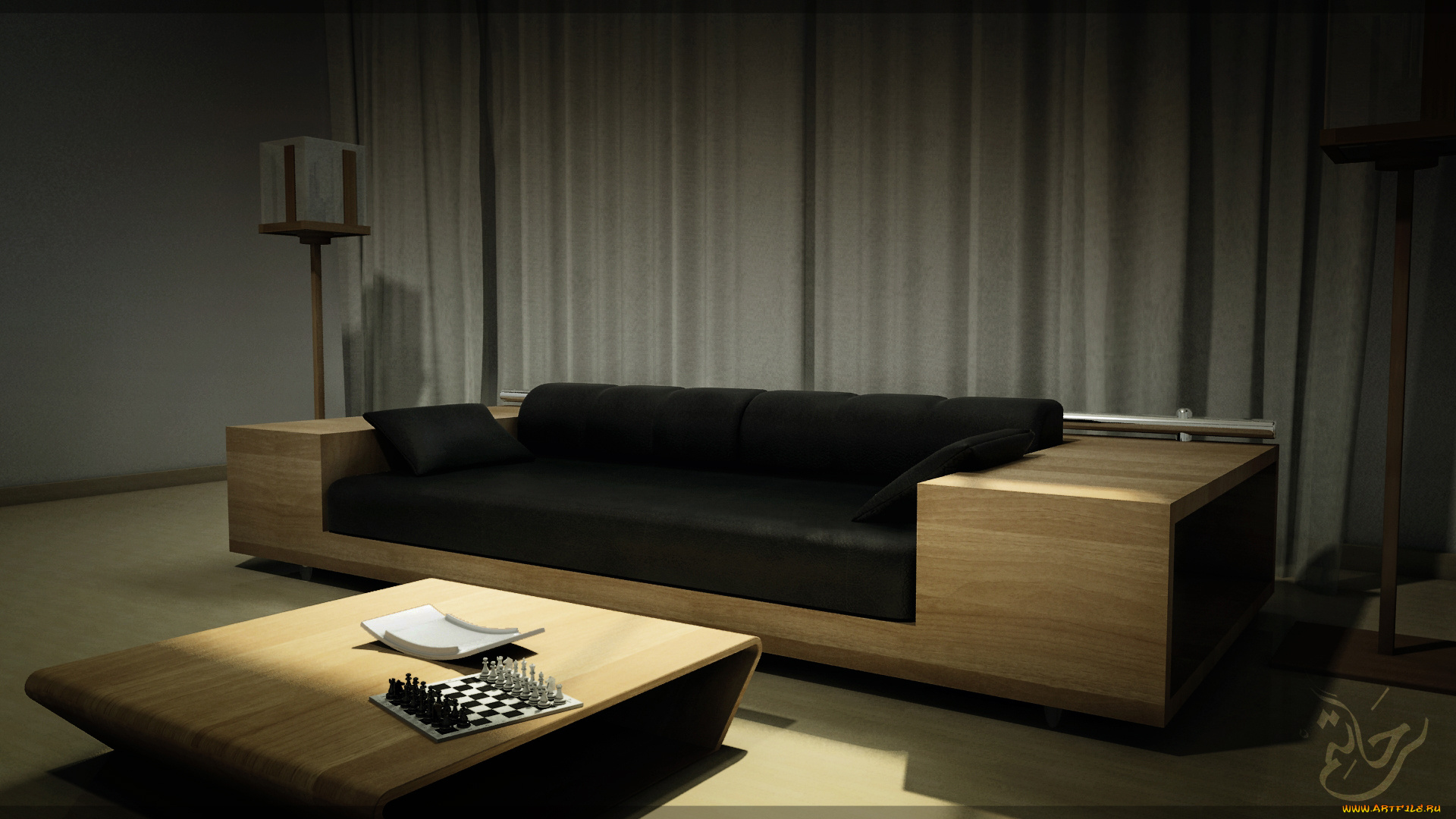 3д, графика, realism, , реализм, шахматы, стол, диван