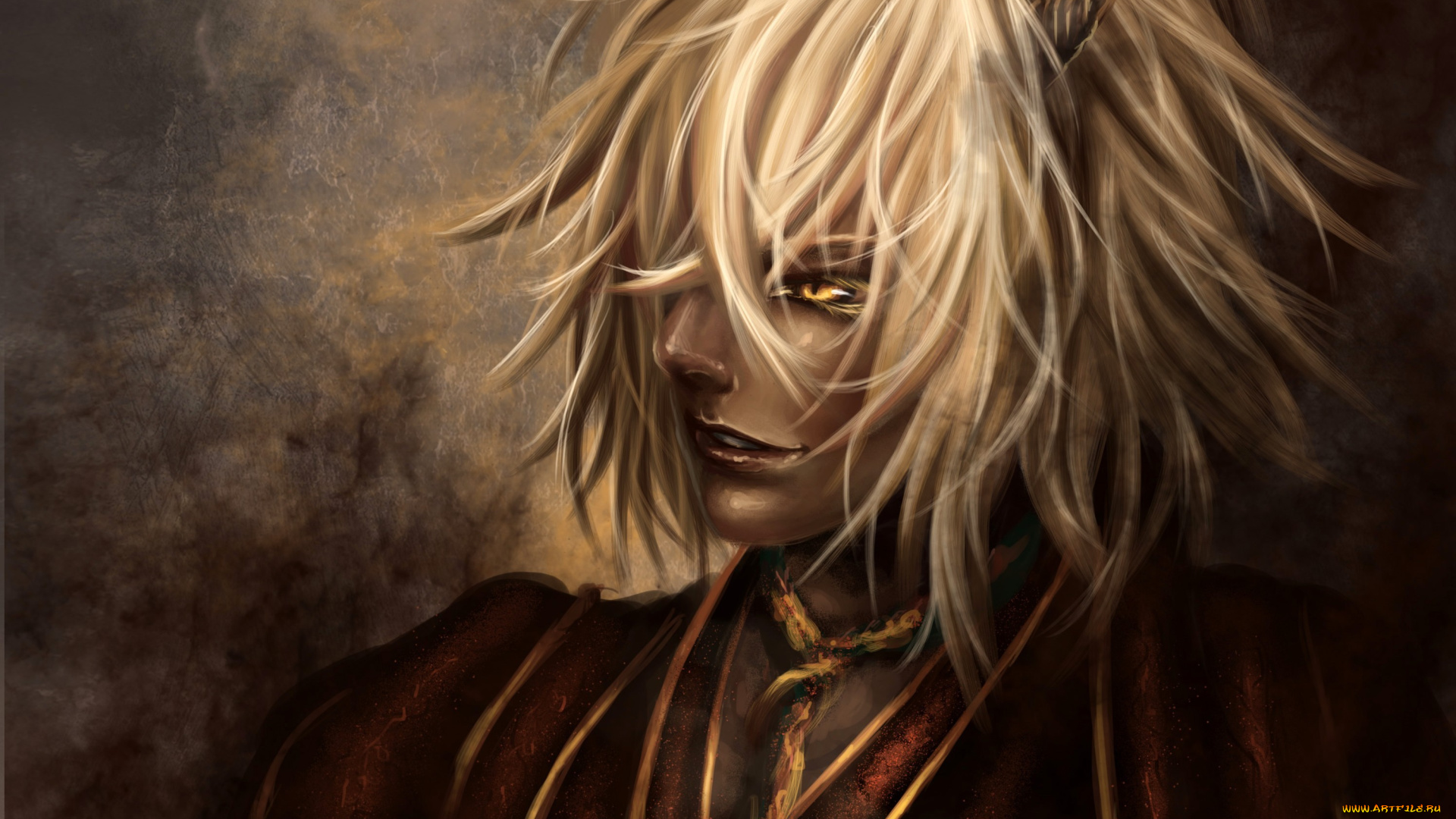 аниме, hakuoki, hekketsu-roku, демон, парень, рога, демоны, бледной, сакуры, chigake, kazama, hakuouki