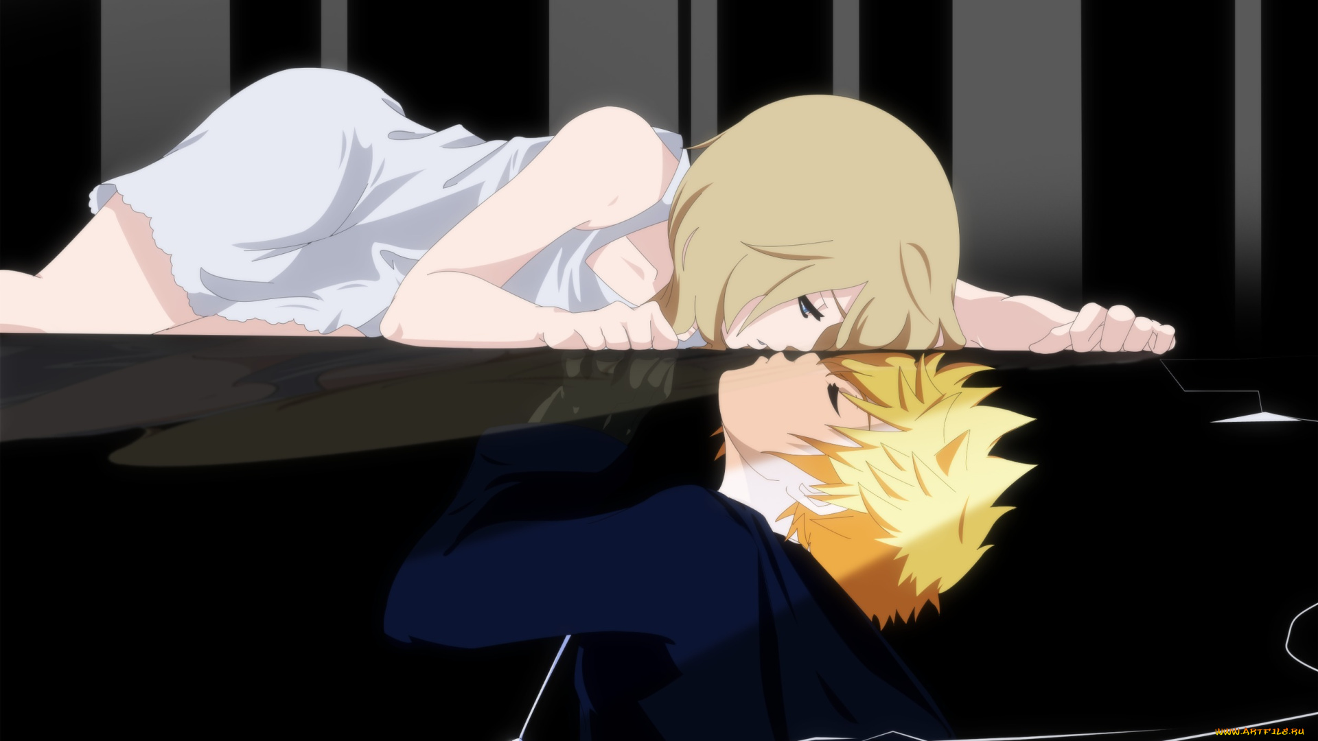 аниме, kingdom, hearts, kingdom, hearts, roxas, namine, девушка, парень, двое, поцелуй