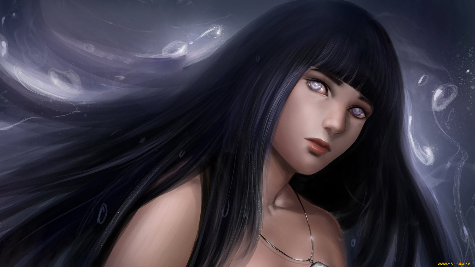 аниме, naruto, бьякуган, взгляд, девушка, брюнетка, арт, хьюга, хината