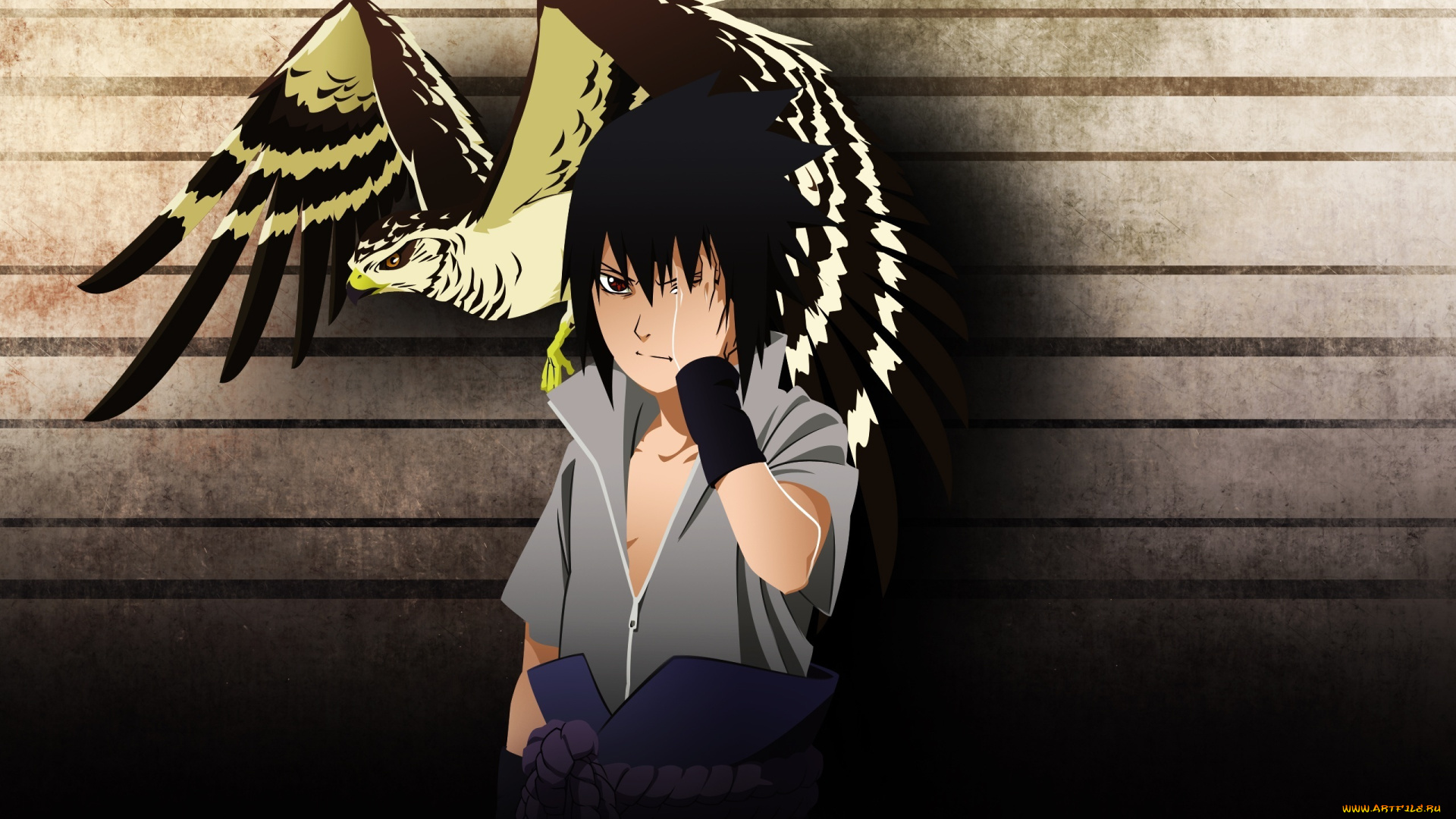 аниме, naruto, саске, мangekyou, sharingan, art, ястреб, птица