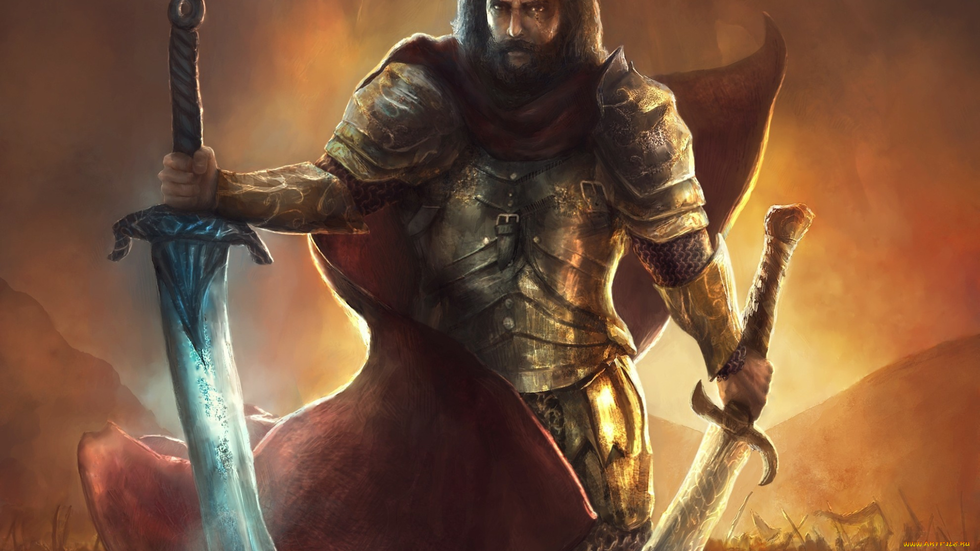 фэнтези, люди, оружие, меч, мужчина, арт, воин, плащ