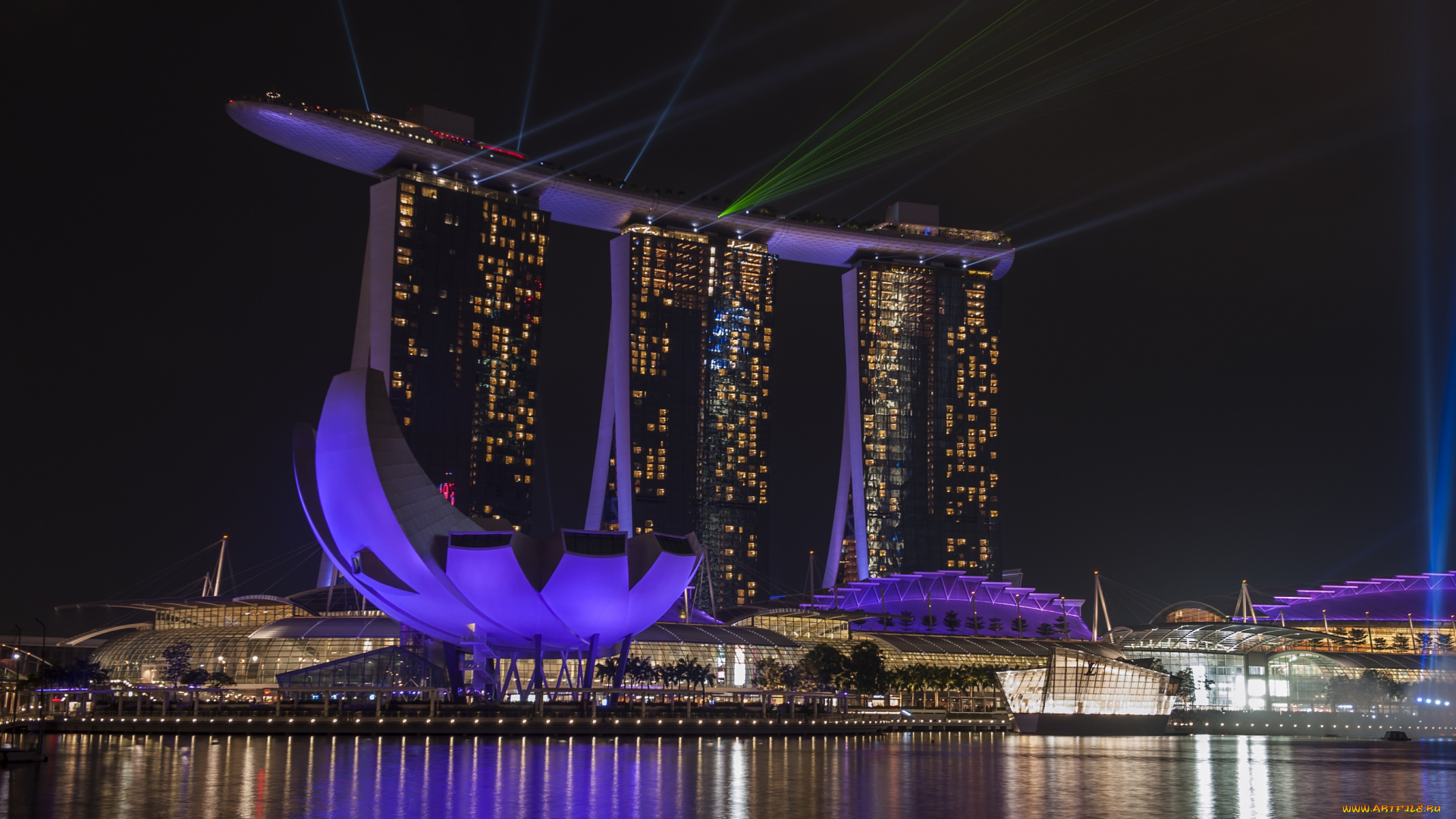 города, сингапур, , сингапур, здания, ночь