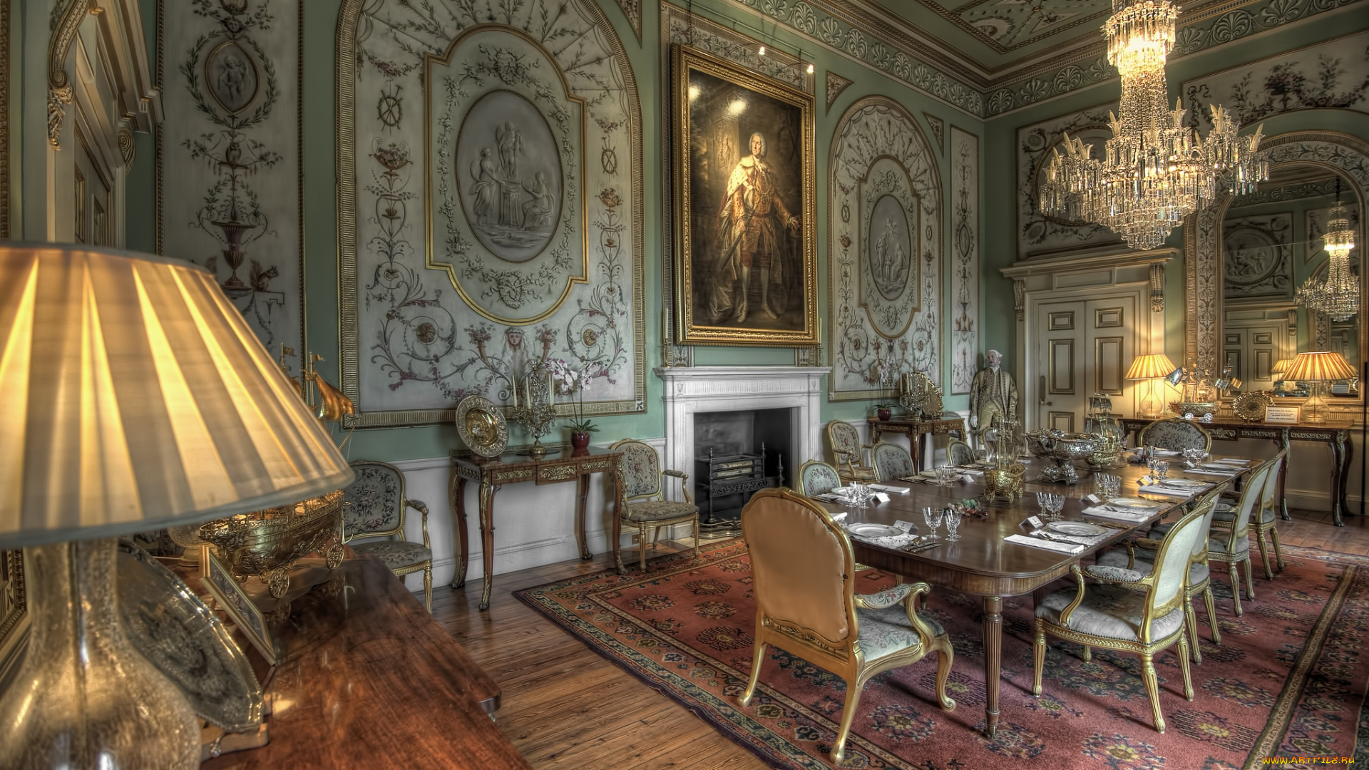 интерьер, дворцы, , музеи, картины, посуда, стол, зал