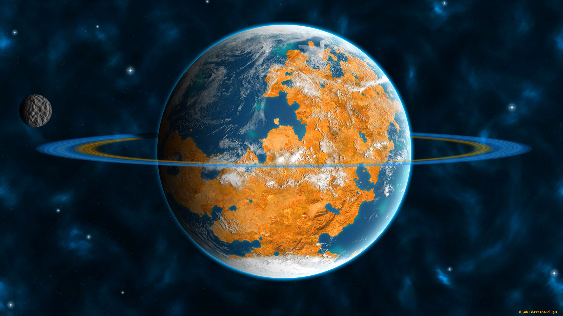 космос, арт, орбита, вселенная, спутник, кольца, планета