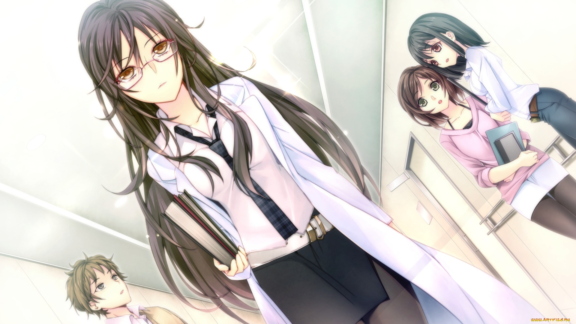 negai, no, kakera, to, hakugin, no, agreement, аниме, art, manyako, девушки, парень, взгляд, удивление, походка