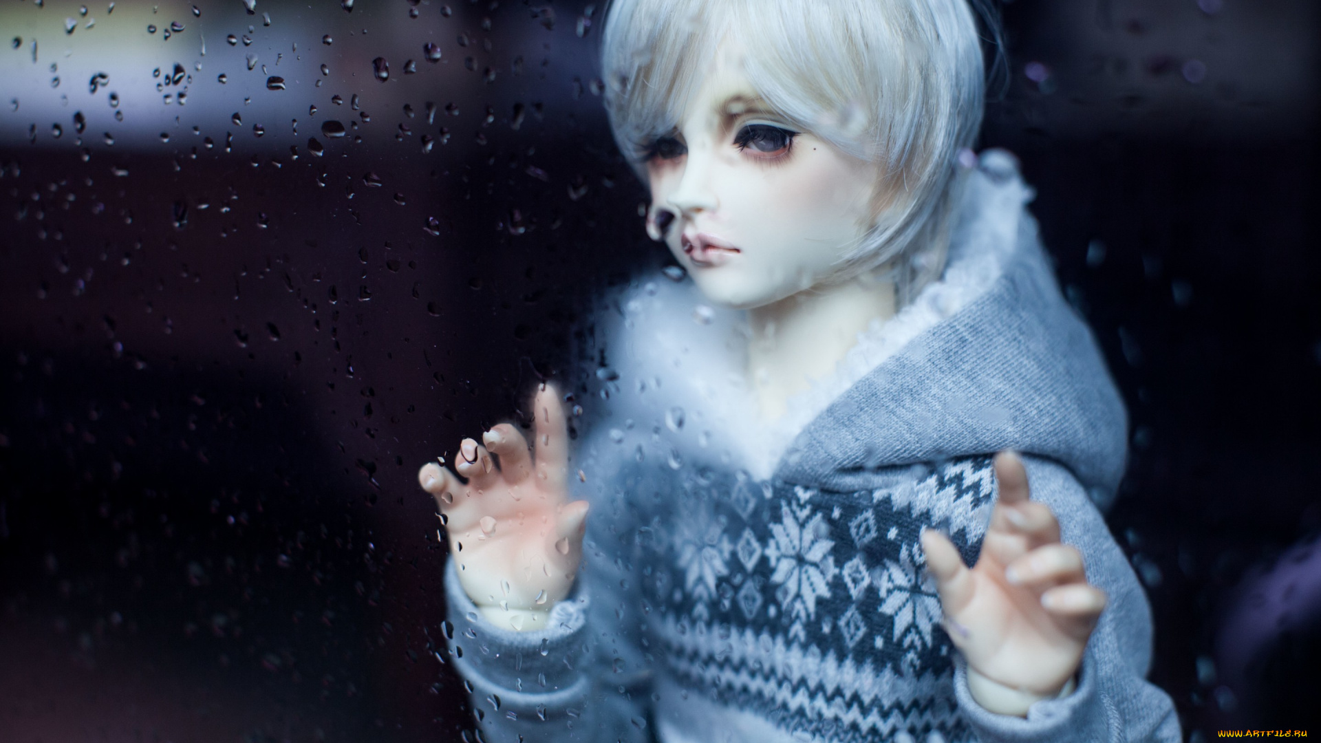 разное, игрушки, белые, волосы, парень, капли, воды, шарнирная, кукла, грусть, печаль, bjd, doll