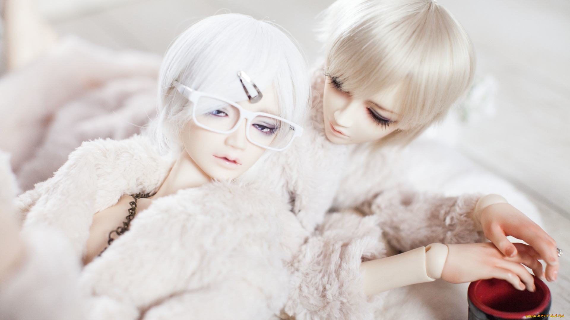 разное, игрушки, bjd, doll, белые, волосы, очки, заколка, парни, чашка