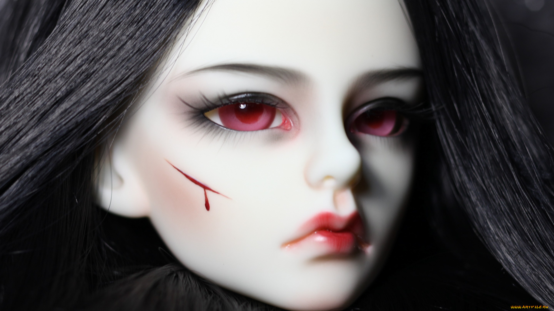 разное, игрушки, кукла, bjd, doll, красные, глаза, черные, волосы, порез, девушка