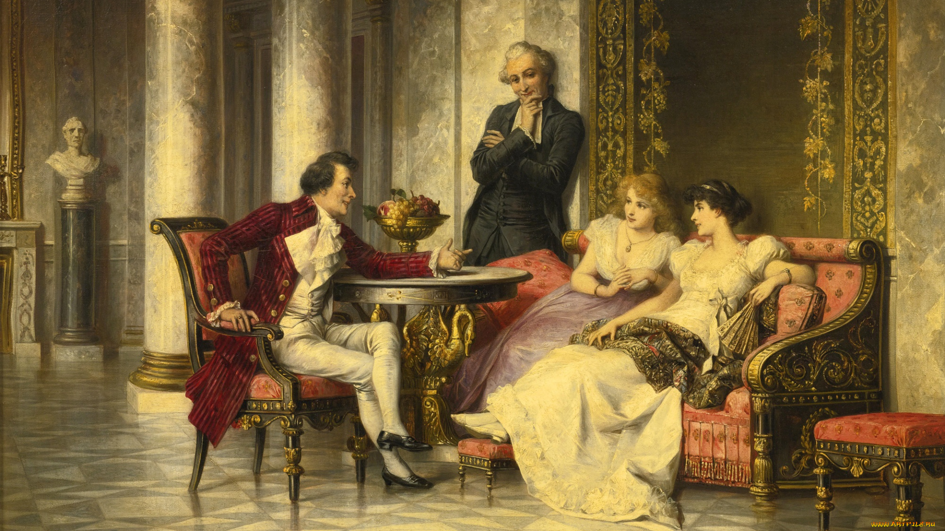 рисованные, живопись, компания, беседа