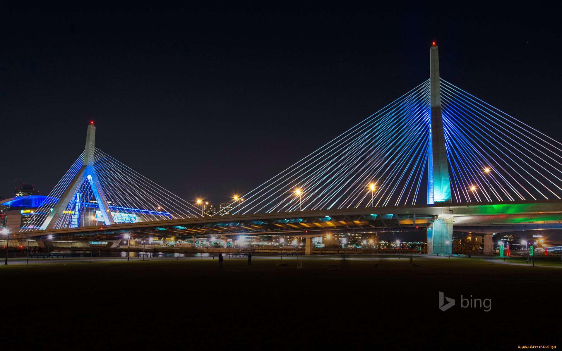 leonard, p, , zakim, bunker, hill, memorial, bridge, , boston, города, -, мосты, огни, ночь