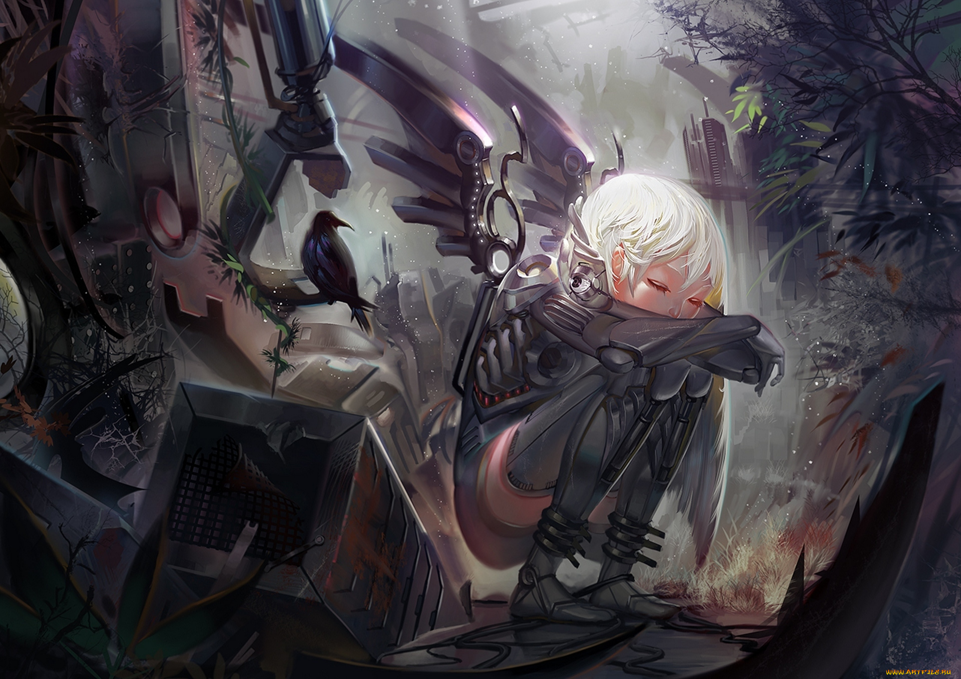 фэнтези, роботы, , киборги, , механизмы, иной, мир, киборг, ангел, ворон