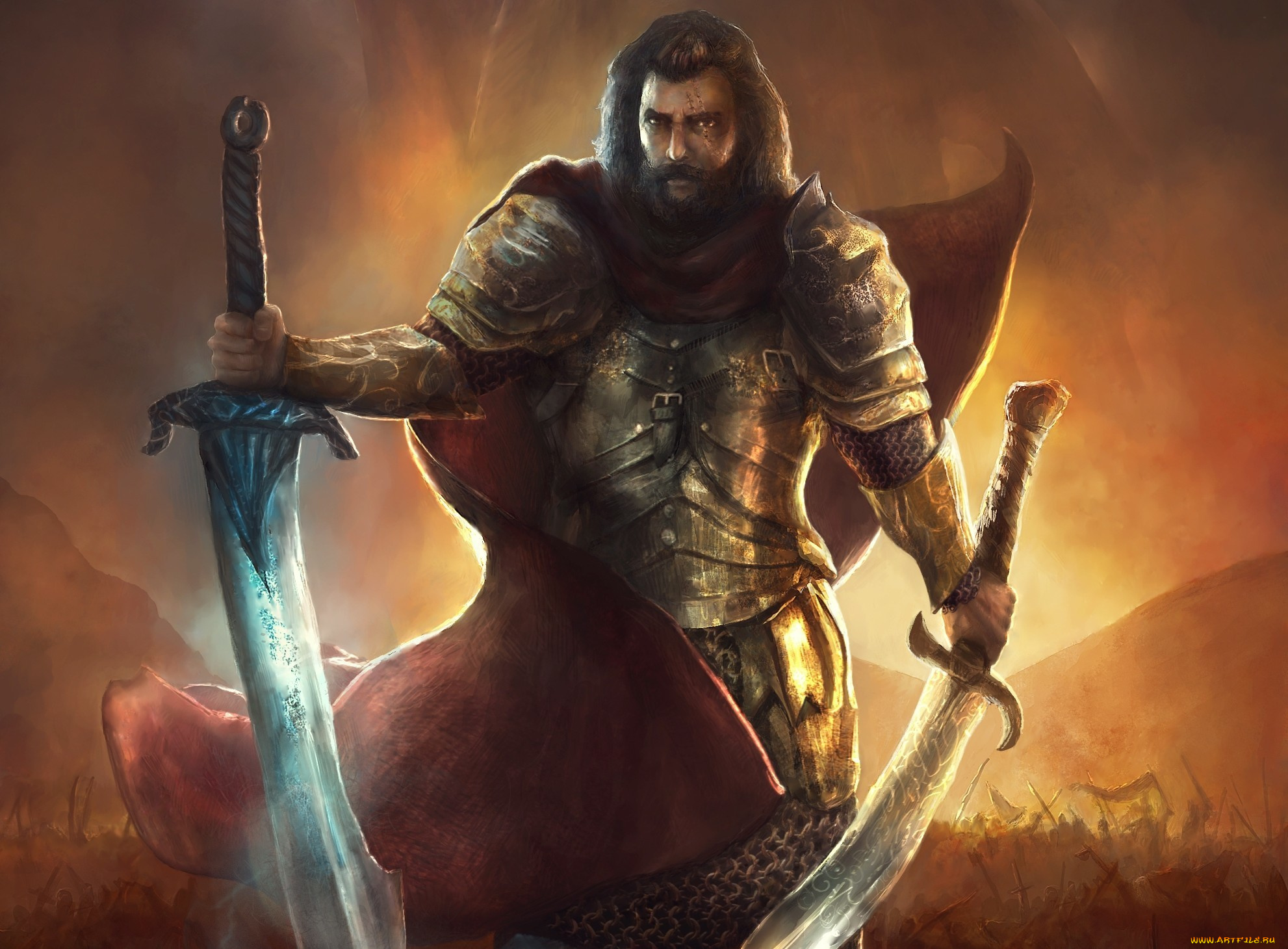 фэнтези, люди, оружие, меч, мужчина, арт, воин, плащ