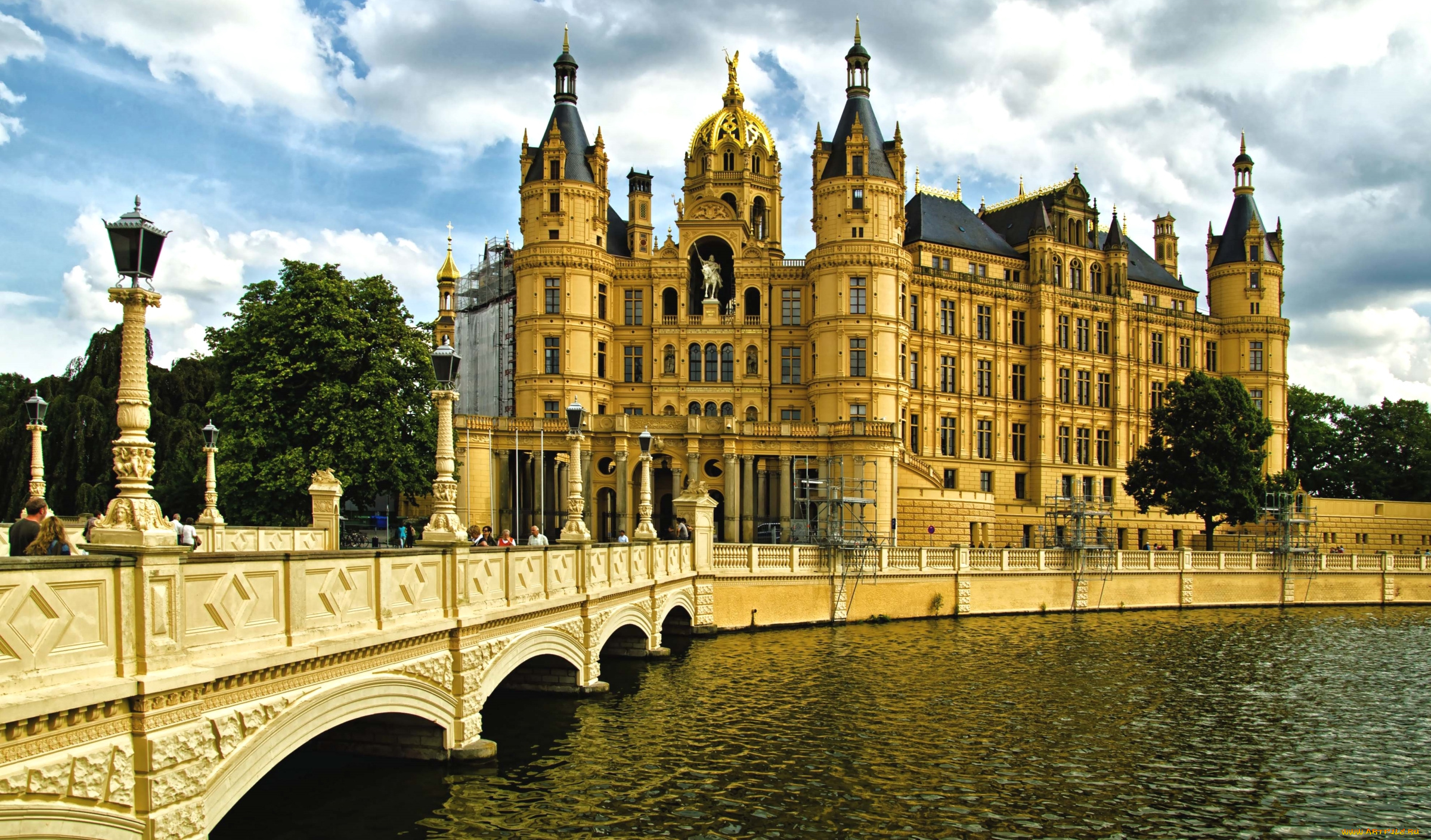 города, замок, шверин, , германия, замок, мост