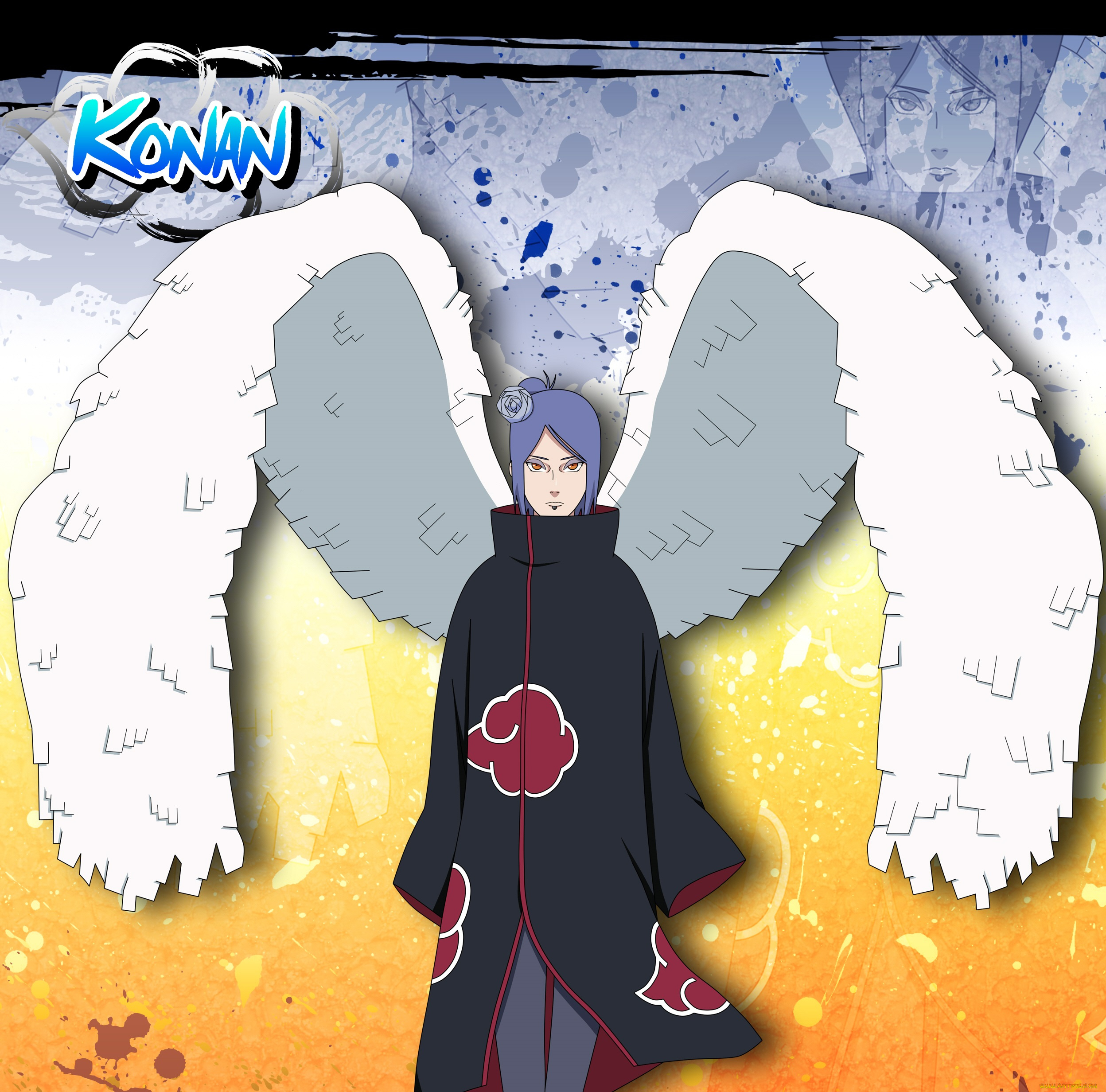 аниме, naruto, девушка, персонаж, бумага, крылья, акатцки, конан