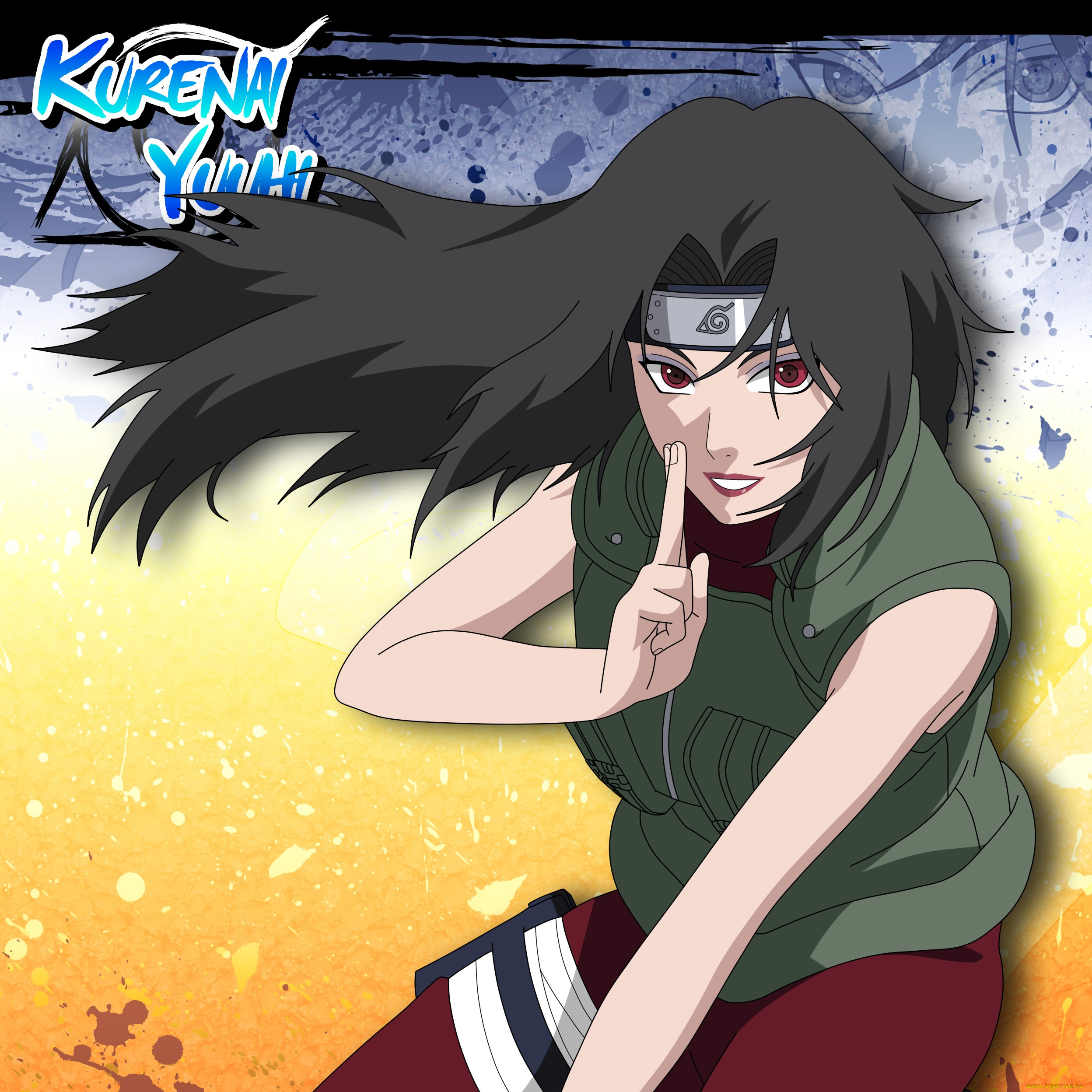 аниме, naruto, девушка, персонаж, шатенка, куренай, улыбка, печать, взгляд