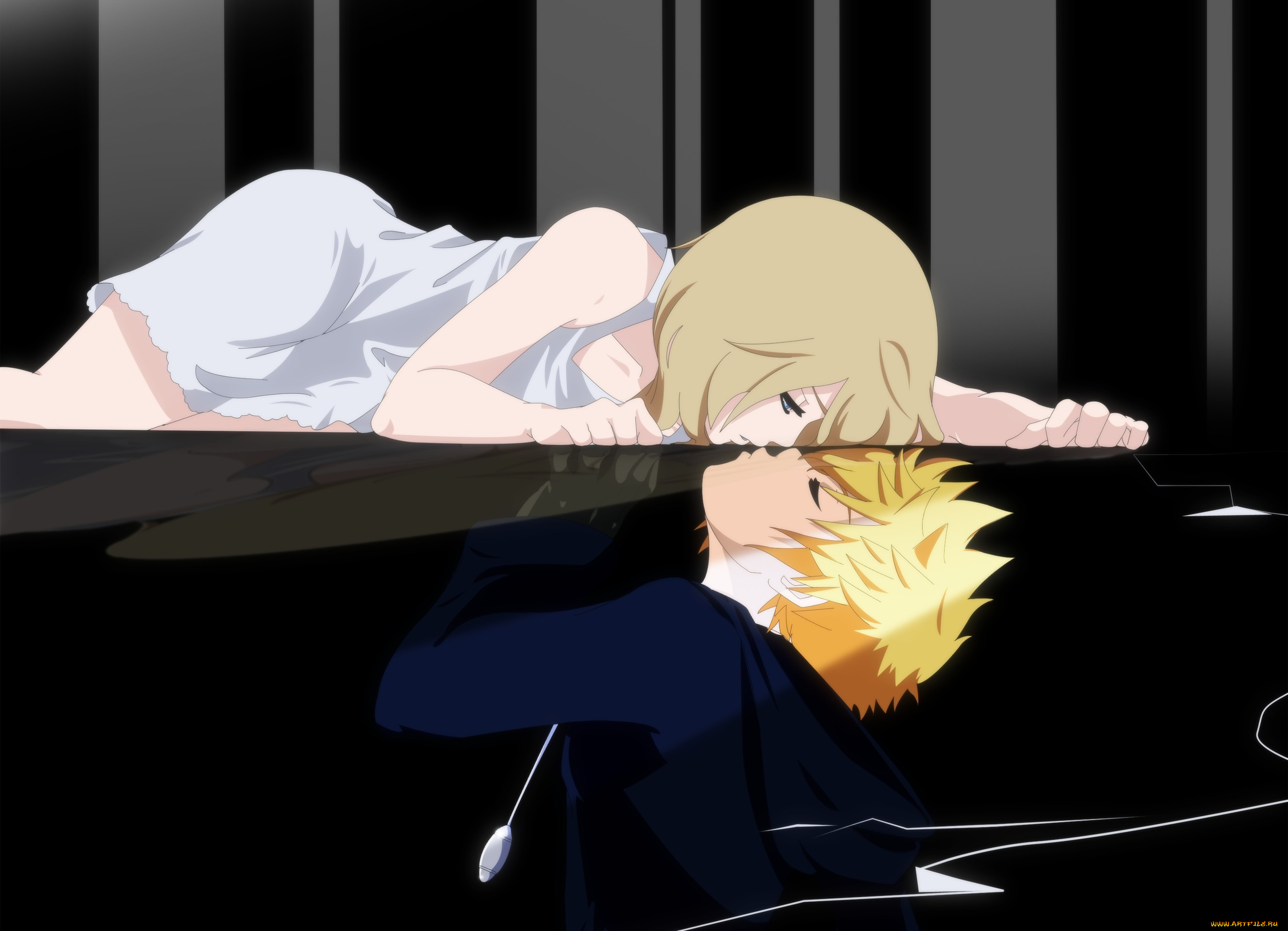 аниме, kingdom, hearts, kingdom, hearts, roxas, namine, девушка, парень, двое, поцелуй