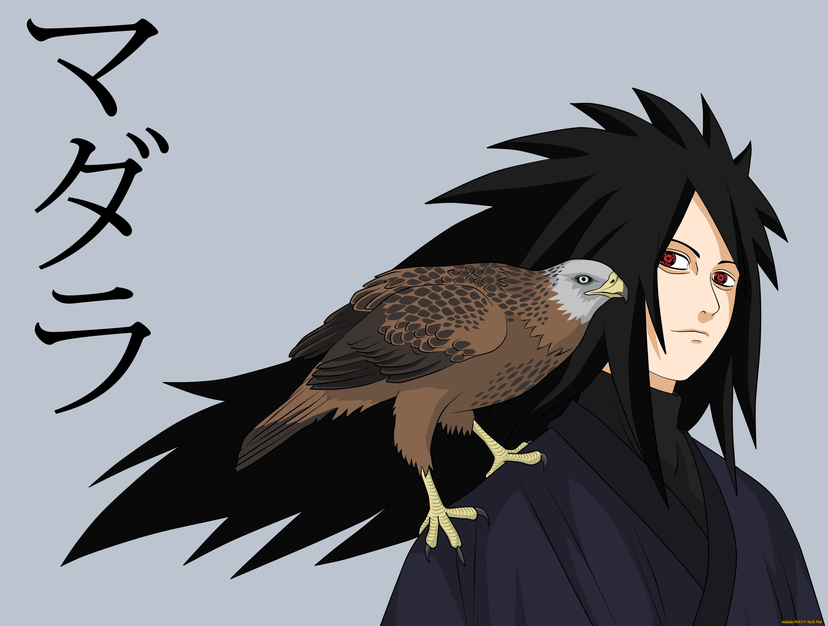 аниме, naruto, мадара, учиха, брюнет, парень, арт, птица