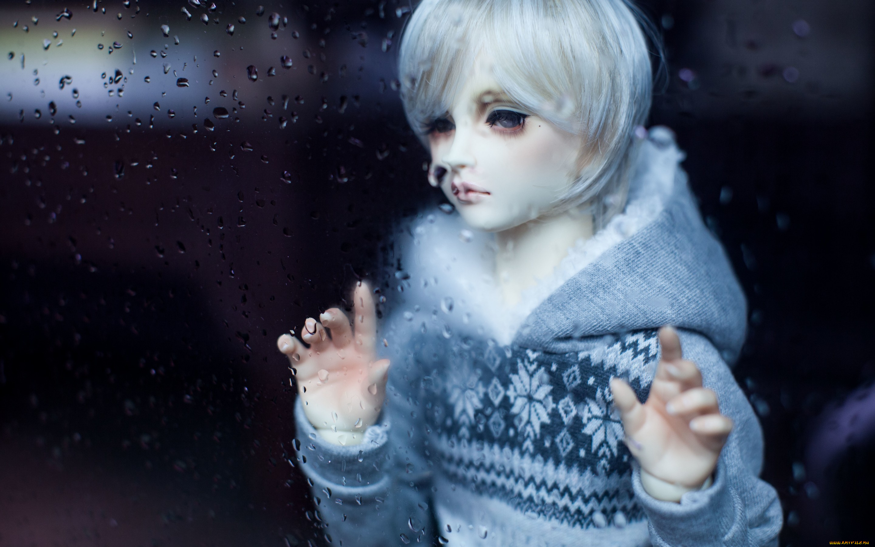 разное, игрушки, белые, волосы, парень, капли, воды, шарнирная, кукла, грусть, печаль, bjd, doll