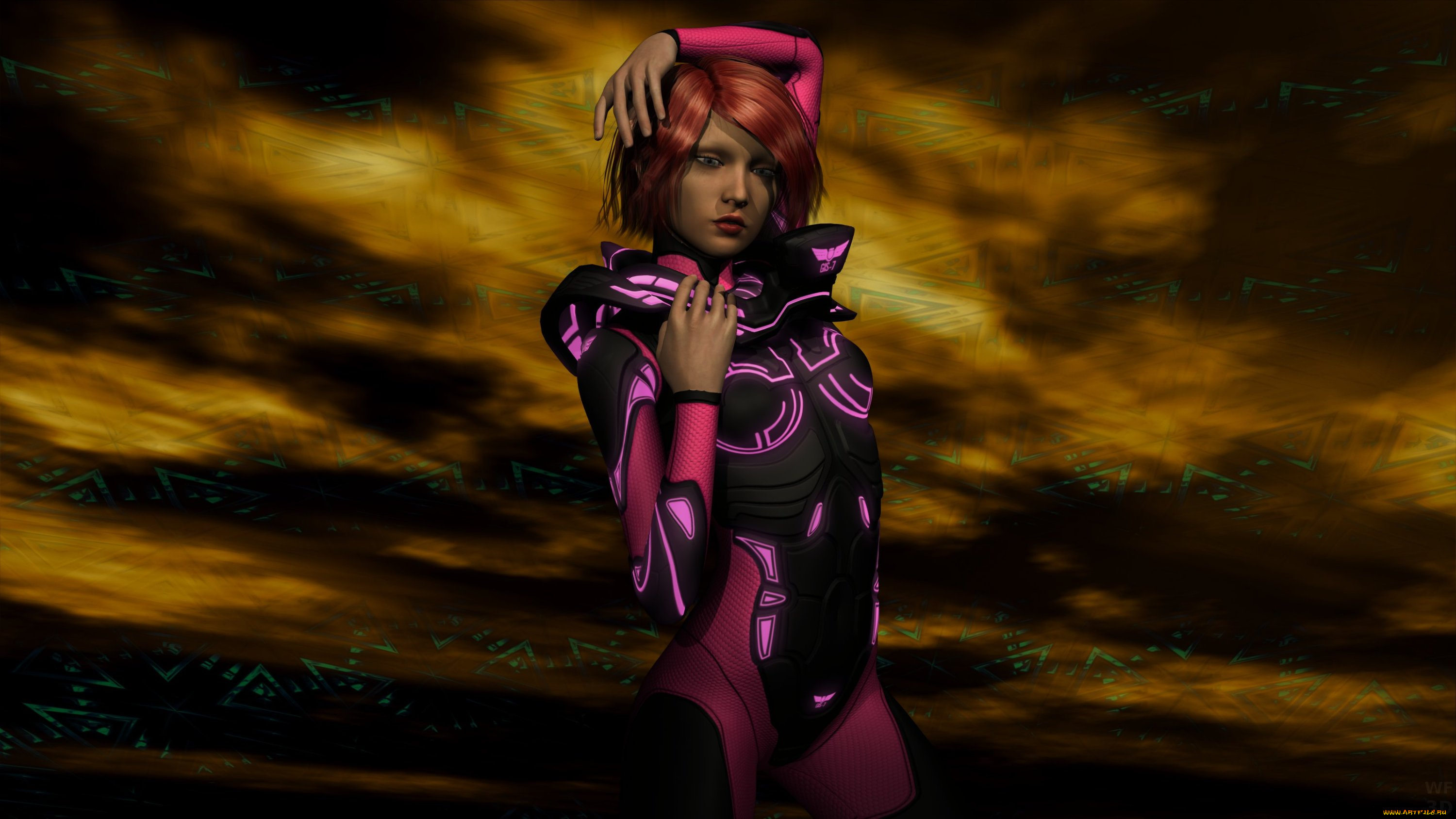 3д, графика, people, , люди, девушка, рыжая, взгляд