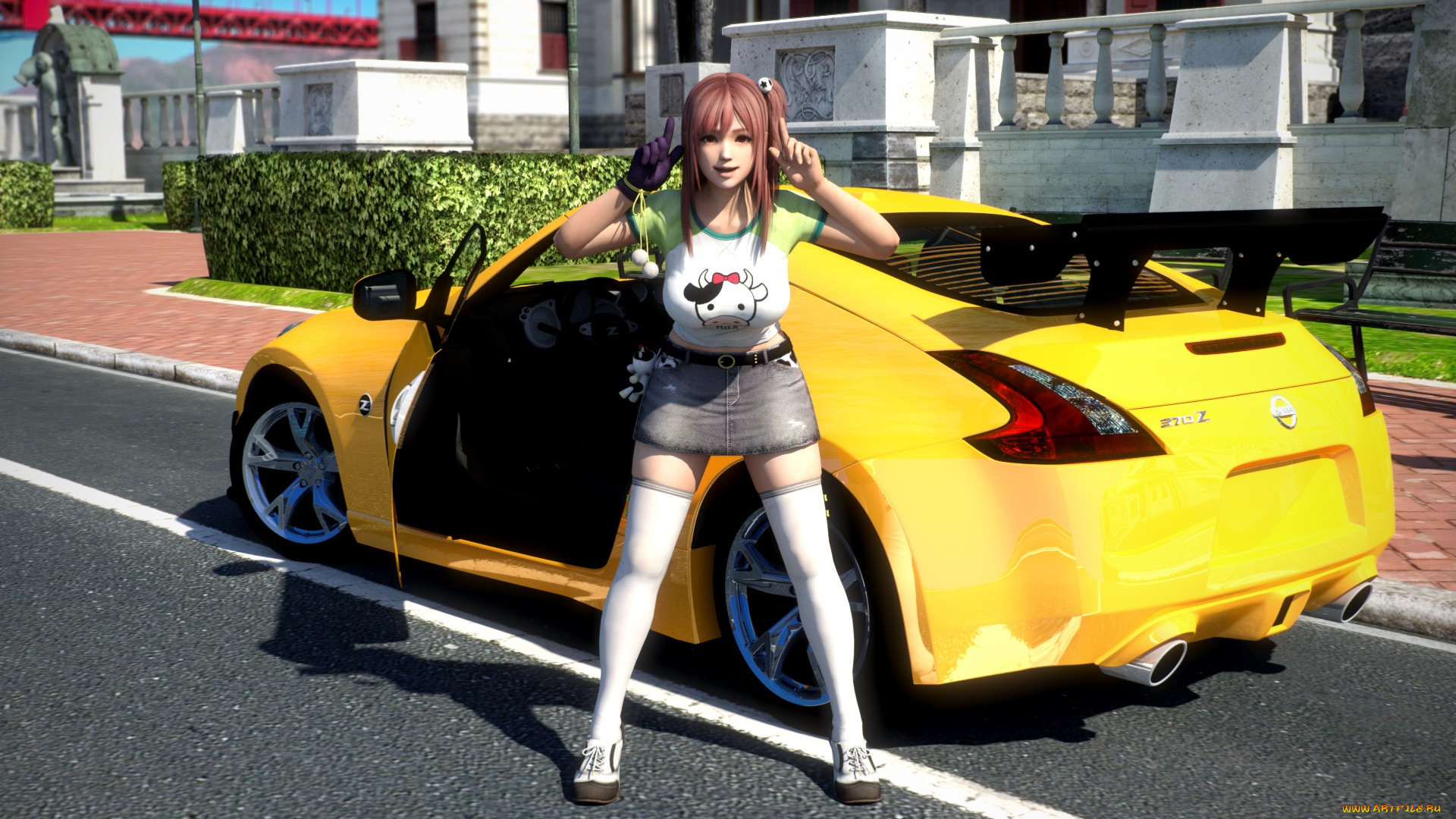 автомобили, 3d, car&girl, фон, автомобиль, взгляд, девушка