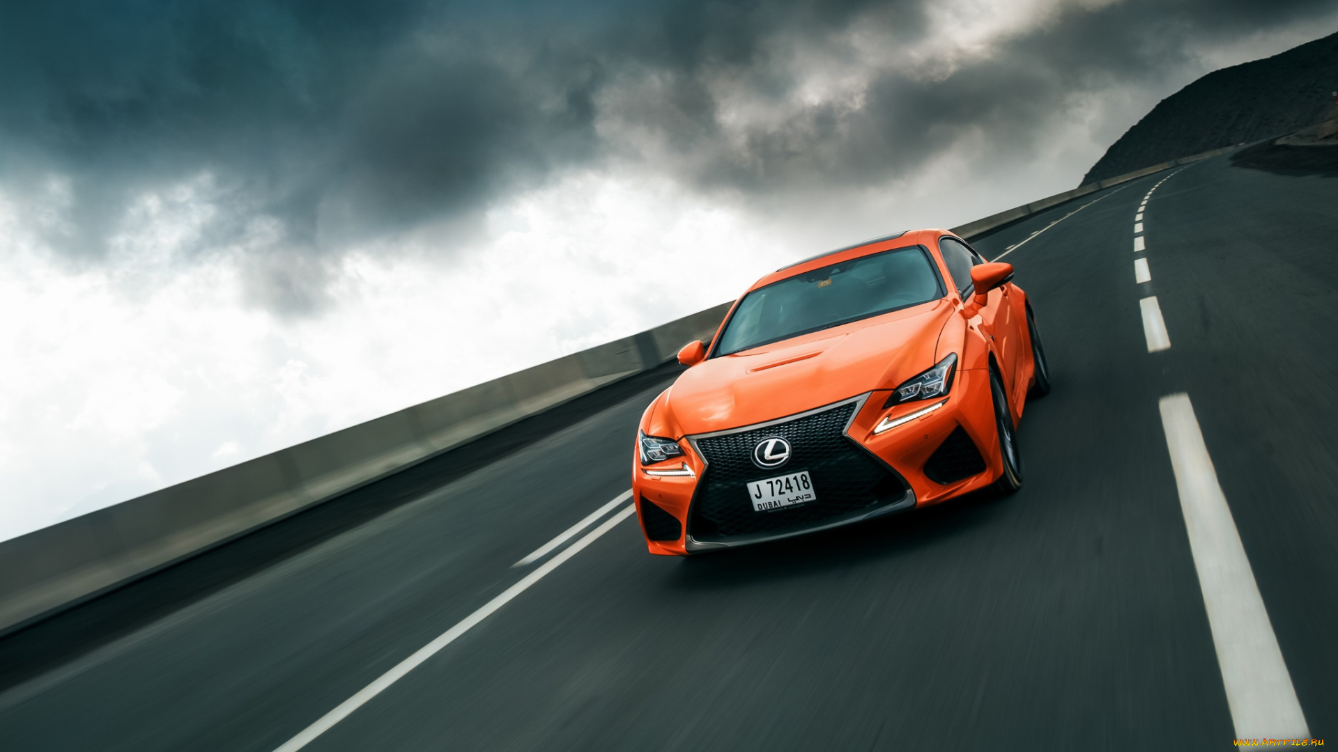 автомобили, lexus, дорога, orange, rcf, небо, скорость