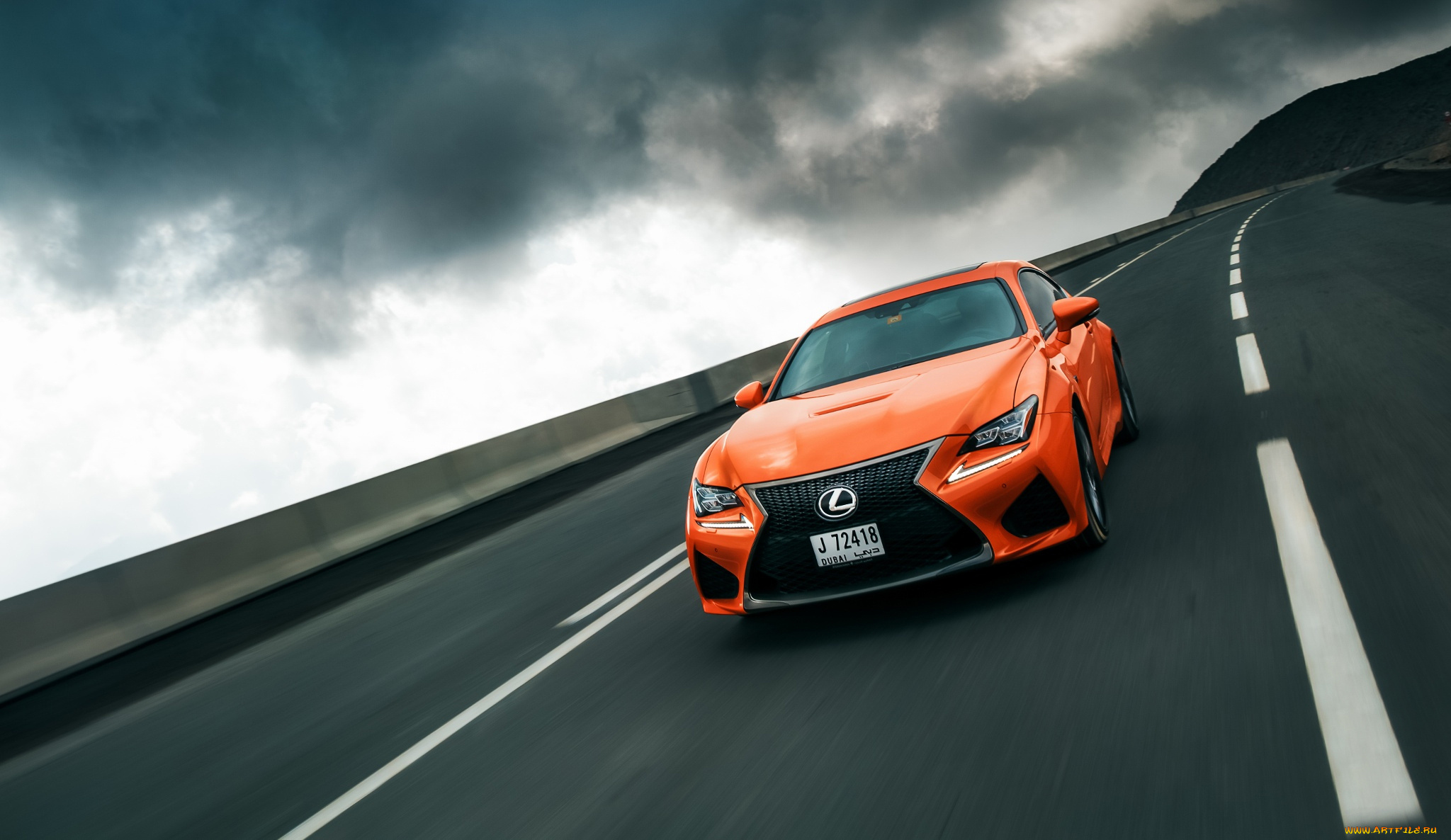 автомобили, lexus, дорога, orange, rcf, небо, скорость
