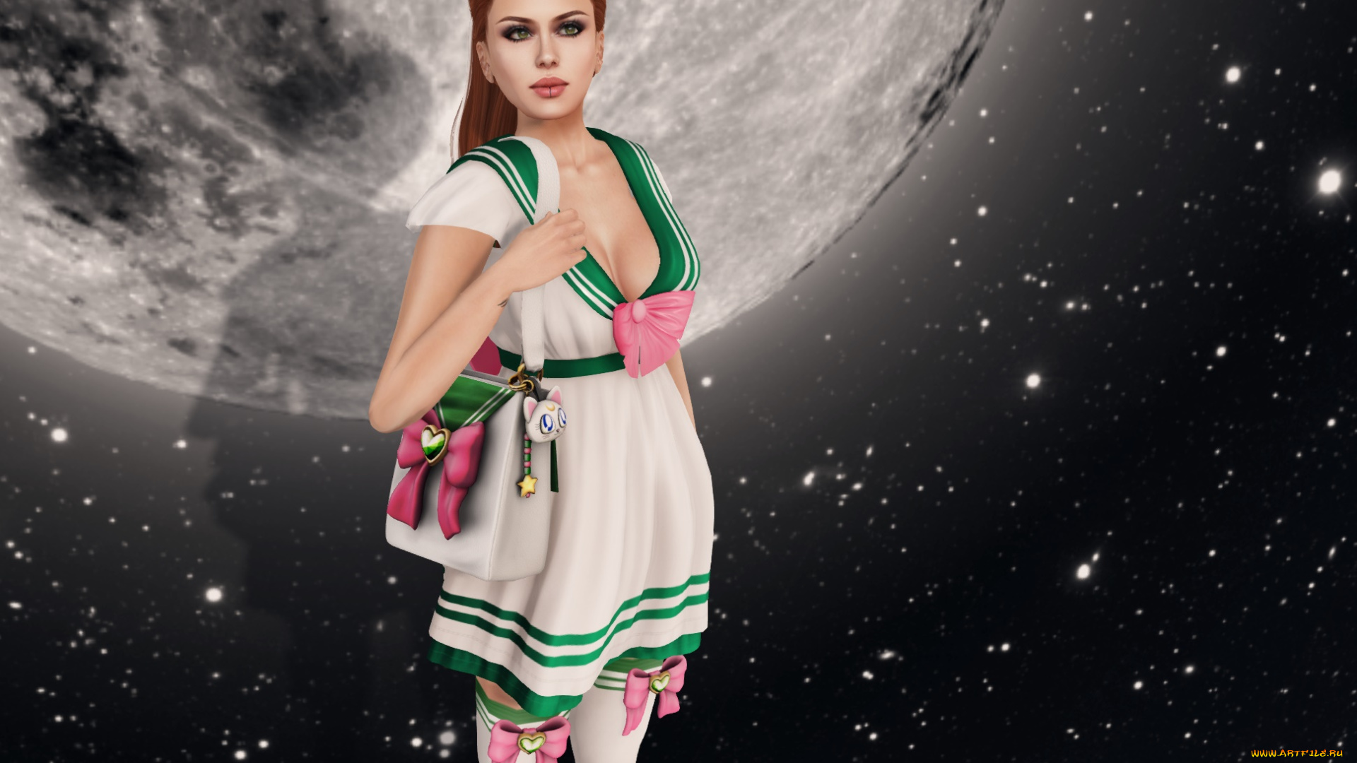 3д, графика, фантазия, , fantasy, девушка, взгляд, фон, рыжая