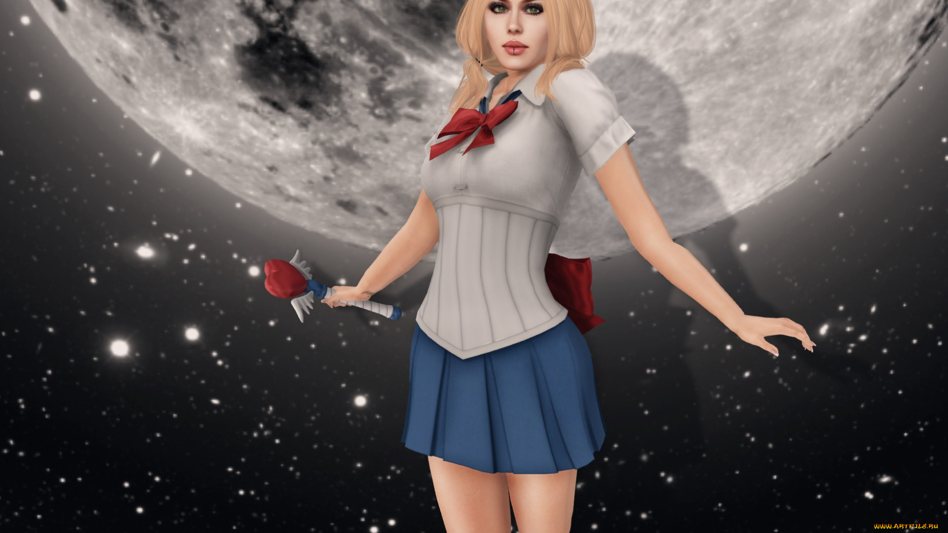 3д, графика, фантазия, , fantasy, девушка, взгляд, фон, рыжая