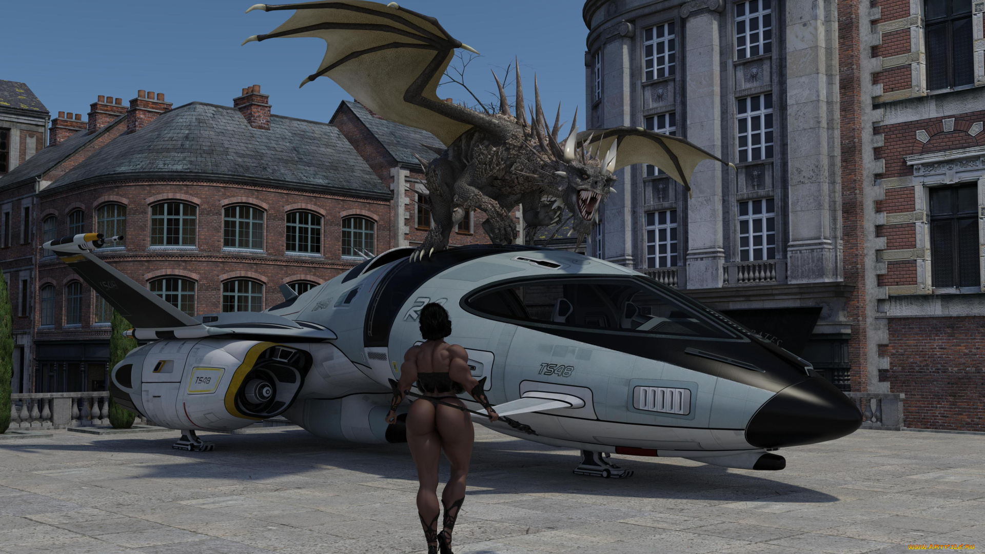 3д, графика, фантазия, , fantasy, фон, оружие, взгляд, девушка