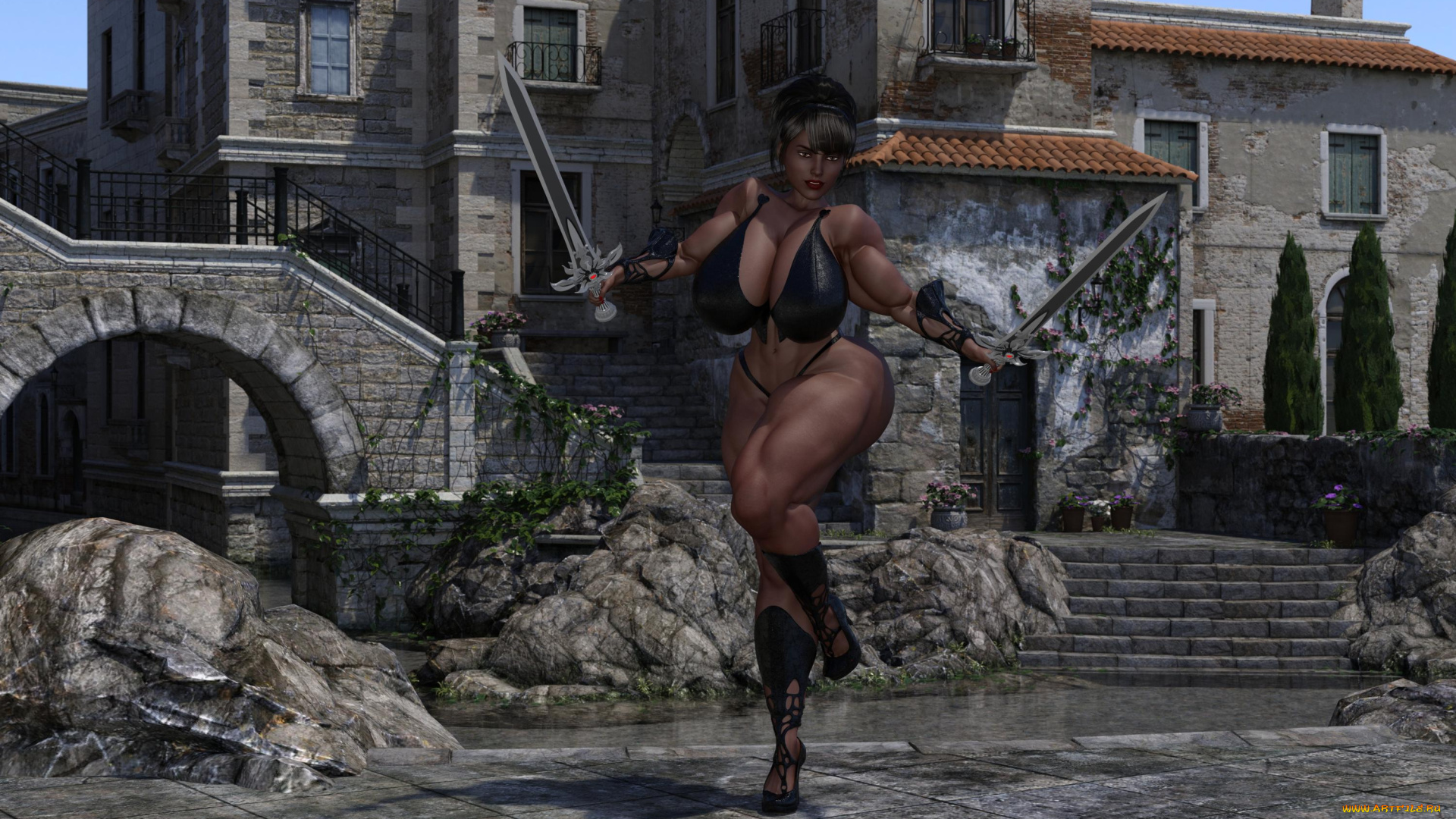 3д, графика, фантазия, , fantasy, оружие, фон, взгляд, девушка