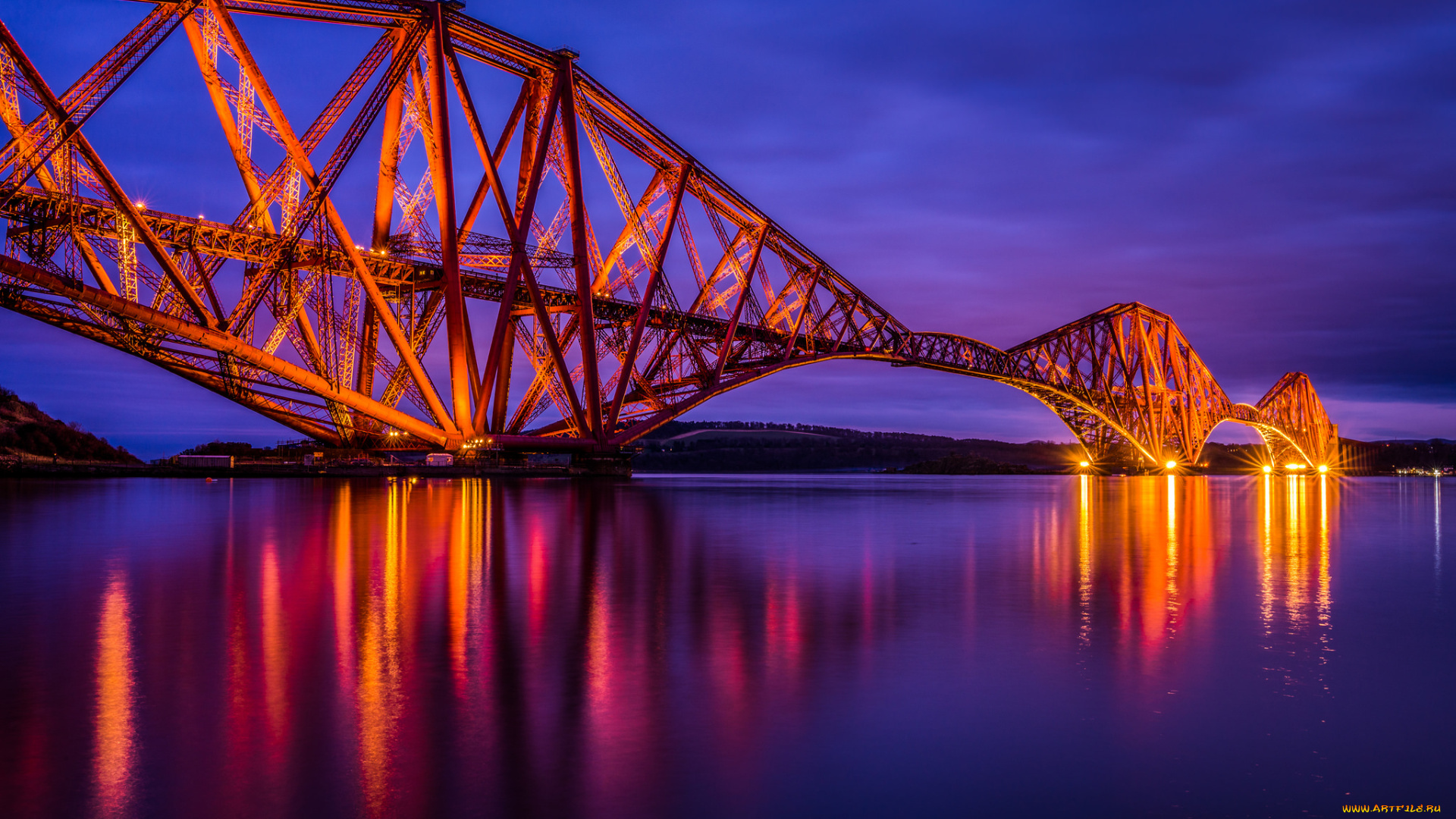 города, -, мосты, ночь, мост, огни