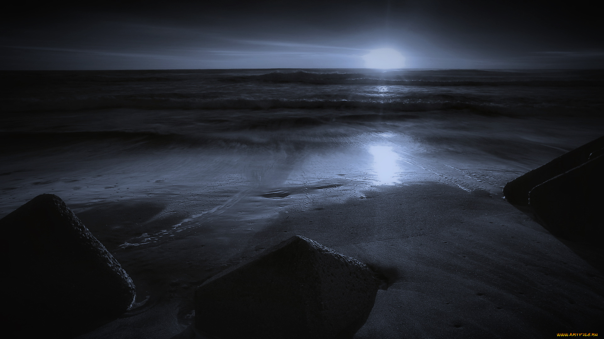природа, побережье, ночь, море