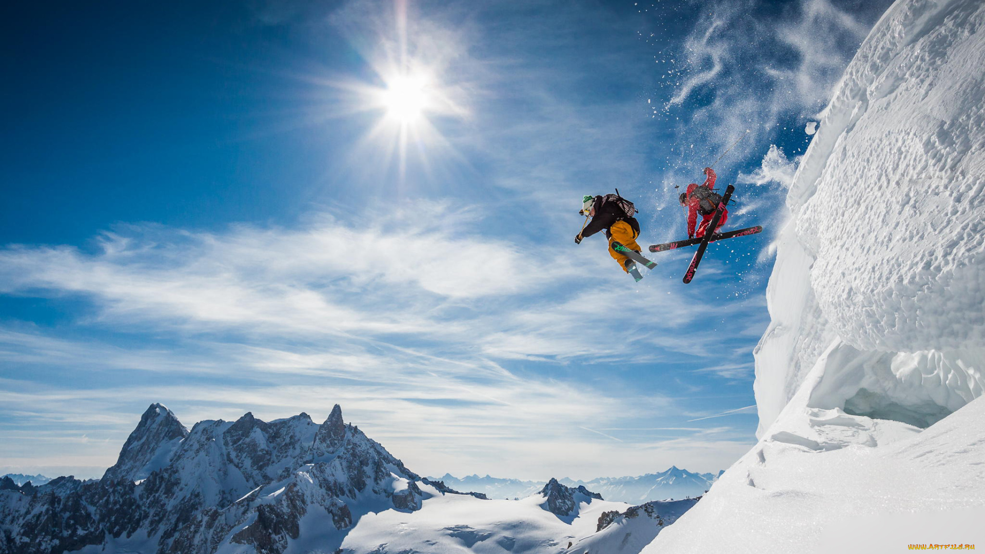 спорт, лыжный, спорт, горнолыжный, лыжники, горы, снег, прыжок, экстрим