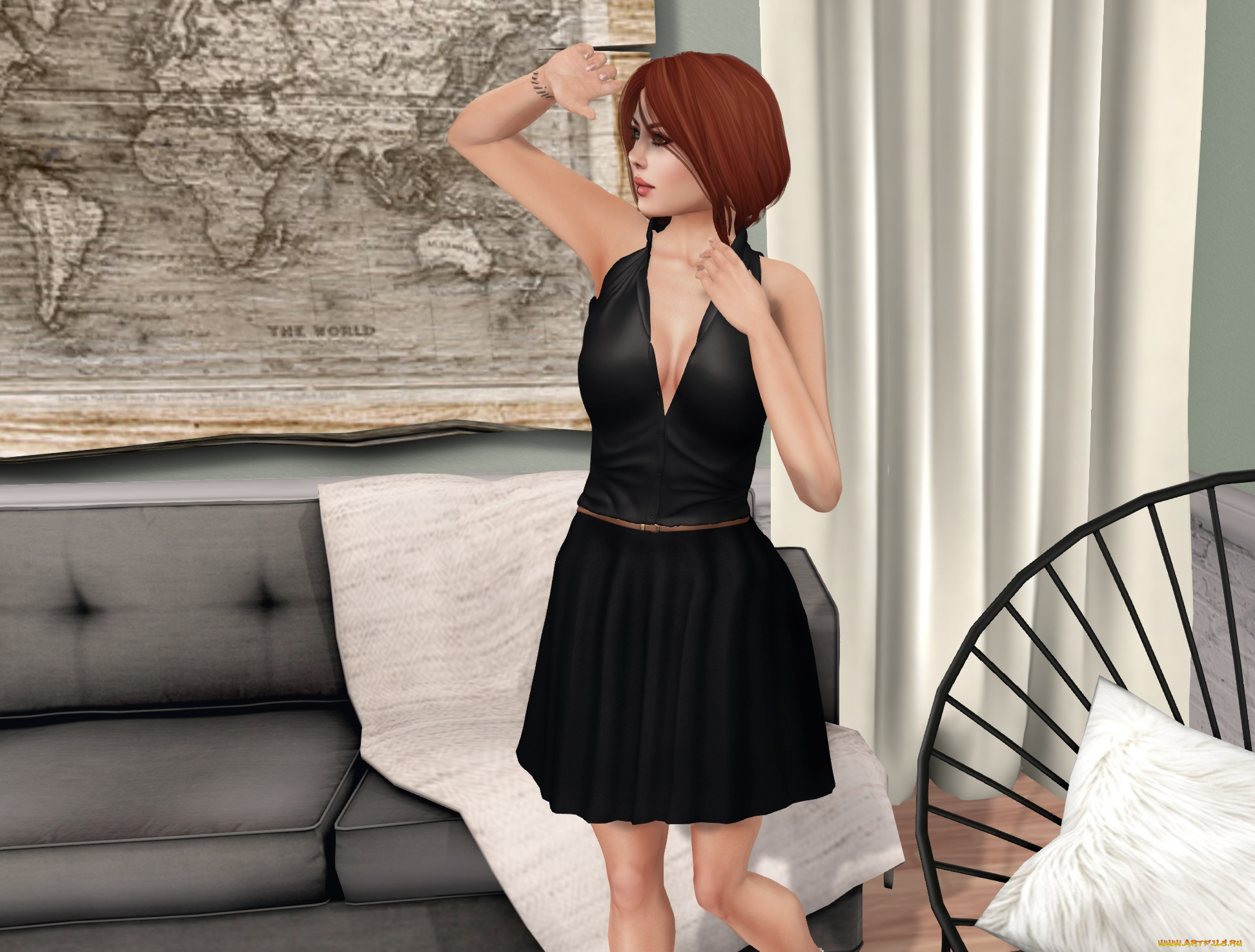 3д, графика, люди, , people, девушка, взгляд, фон, рыжая