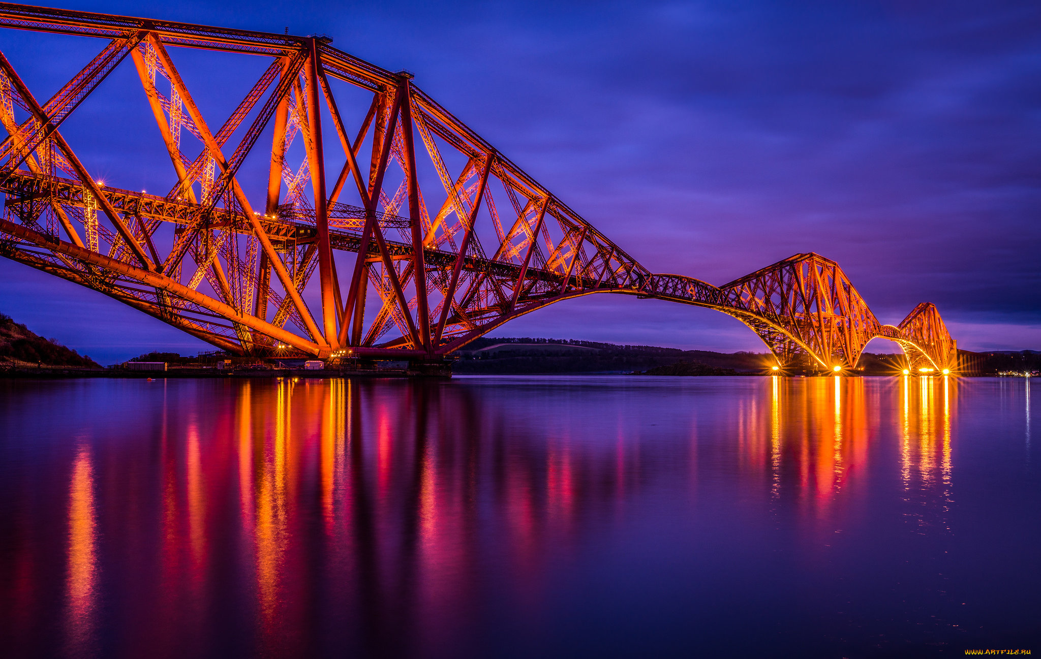 города, -, мосты, ночь, мост, огни