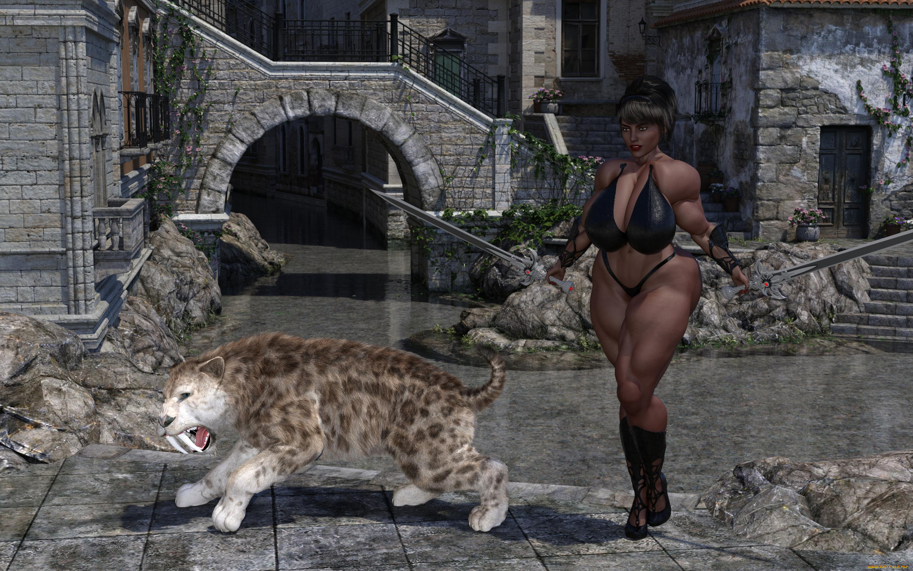 3д, графика, фантазия, , fantasy, взгляд, фон, оружие, девушка