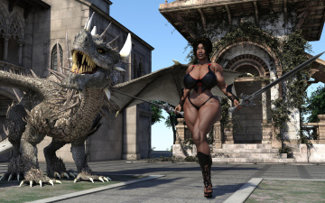 Картинка 3д+графика фантазия+ fantasy фон взгляд девушка оружие