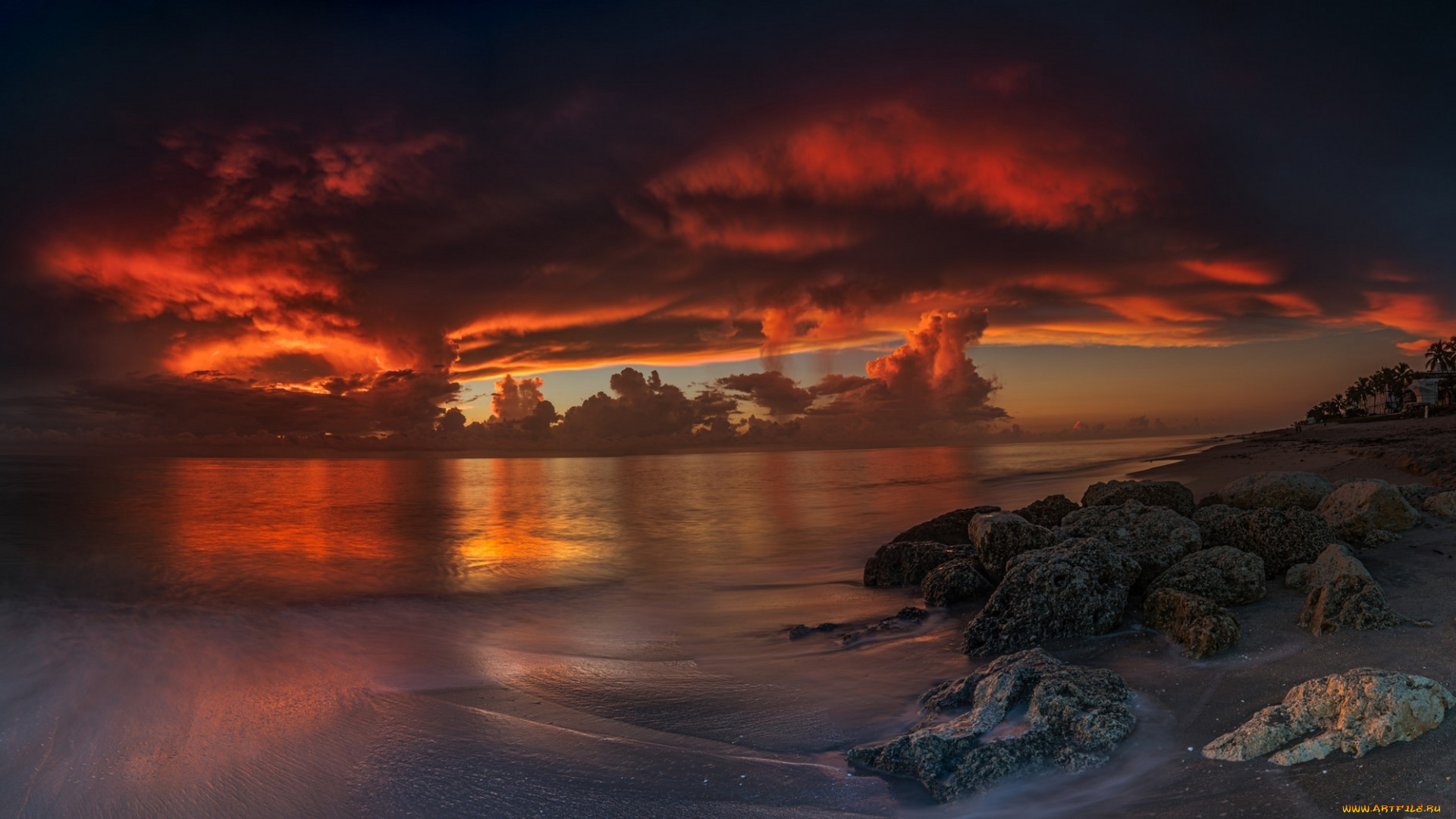 природа, побережье, зарево