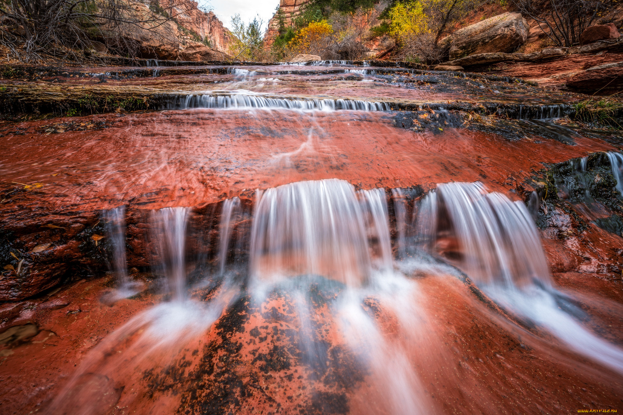 природа, водопады, водопад, река, лес