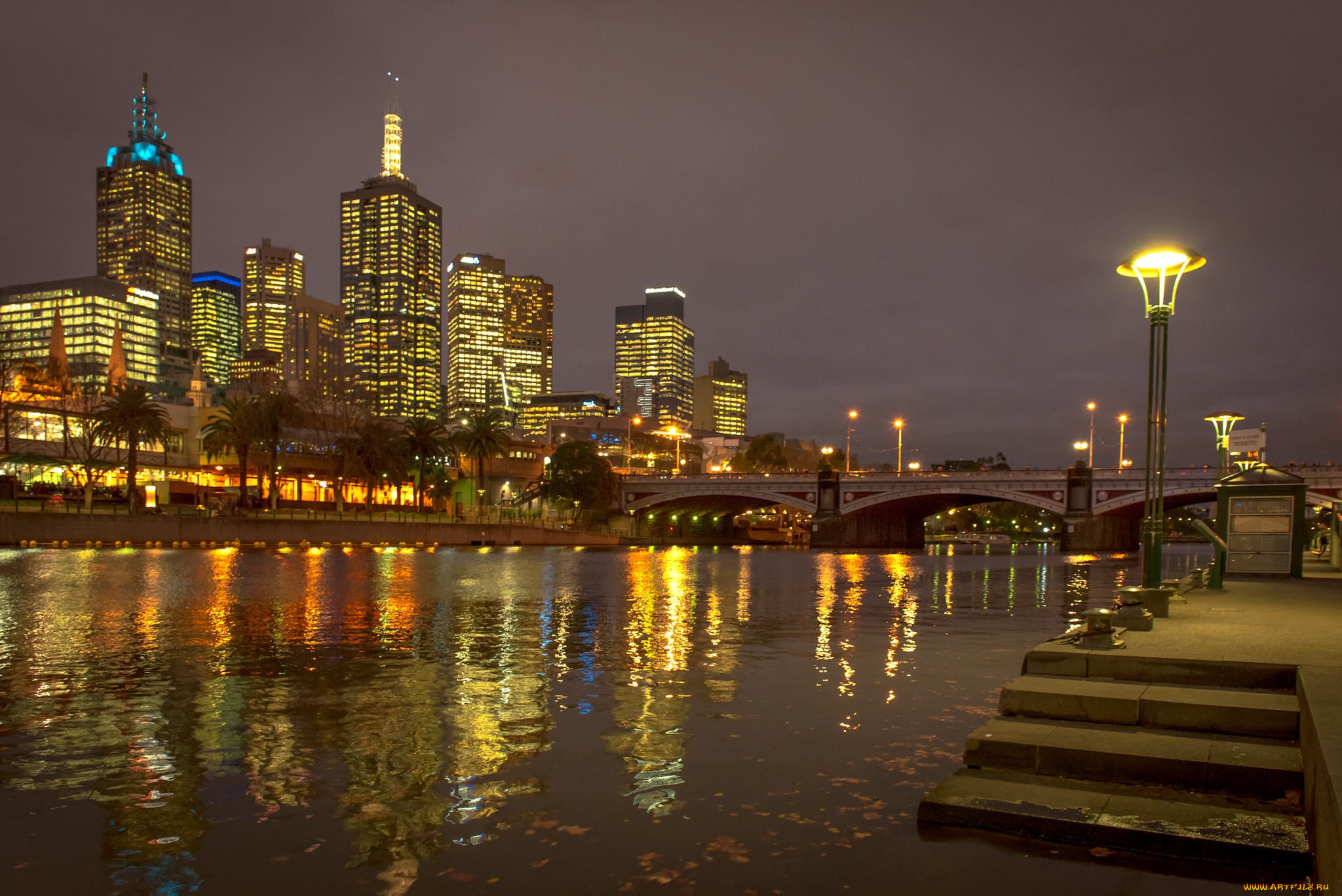 southbank, melbourne, города, мельбурн, , австралия, огни, ночь