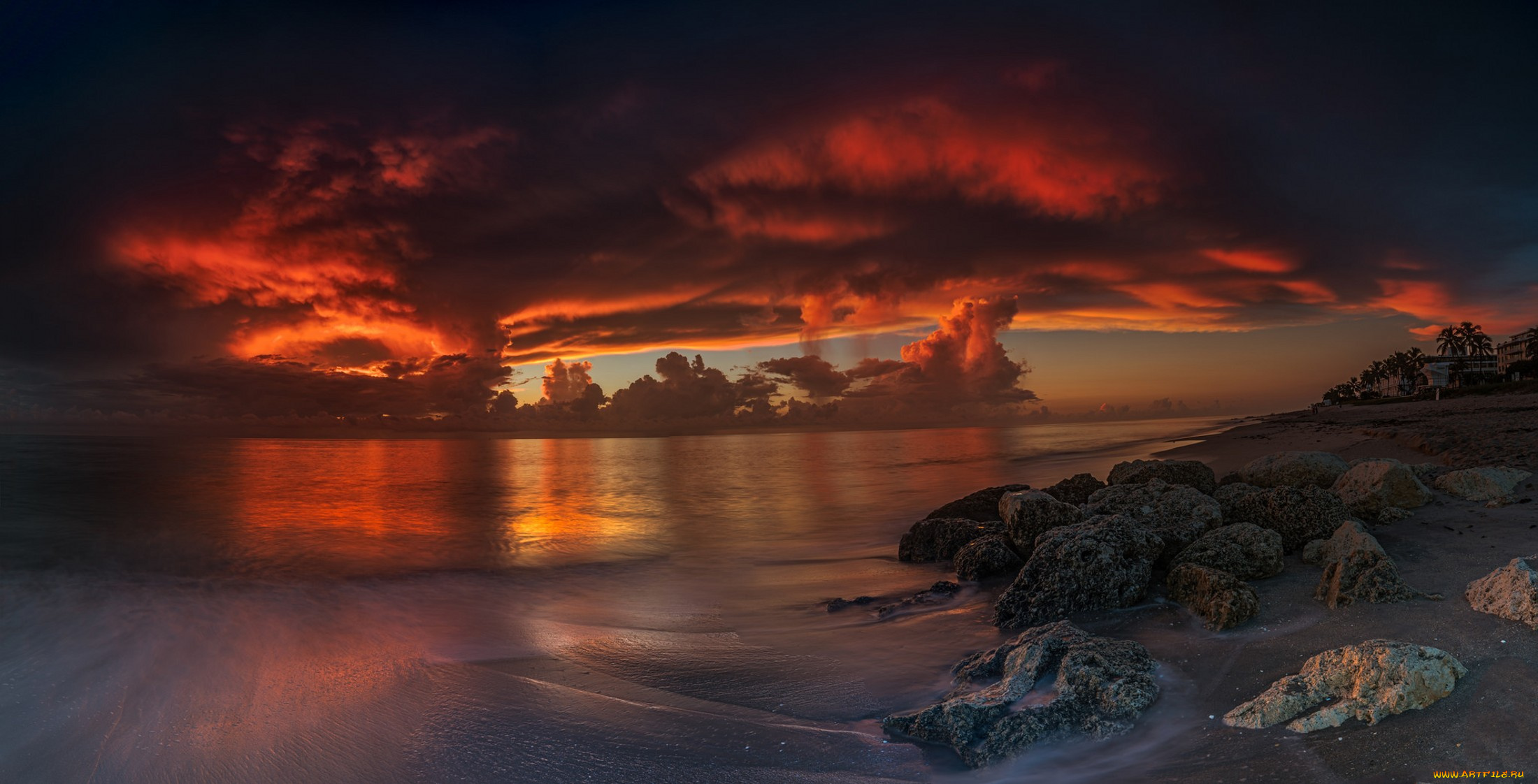 природа, побережье, зарево