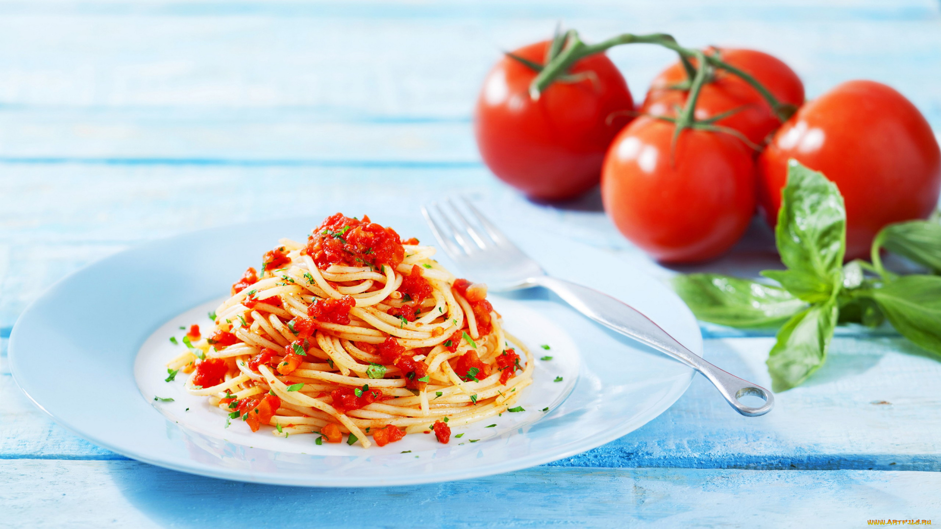 еда, макаронные, блюда, базилик, помидоры, спагетти, макароны, паста, томаты