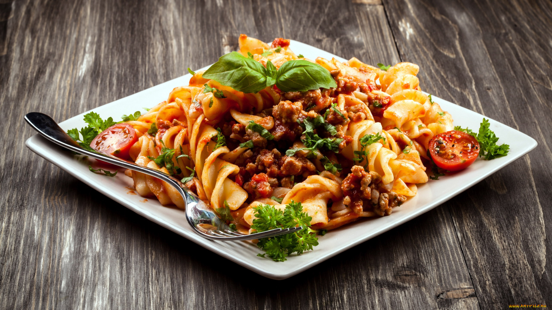 еда, макаронные, блюда, соус, базилик, помидоры, макароны, паста