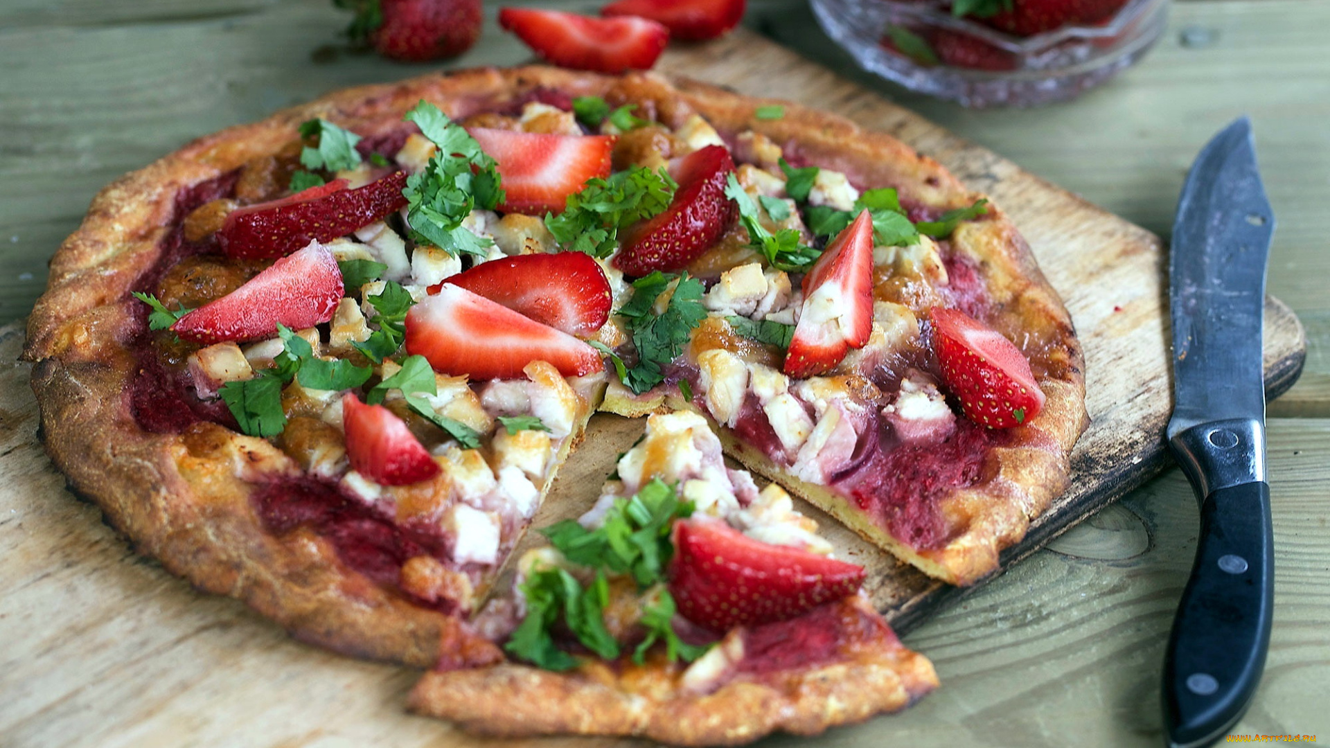 еда, пицца, сыр, клубника