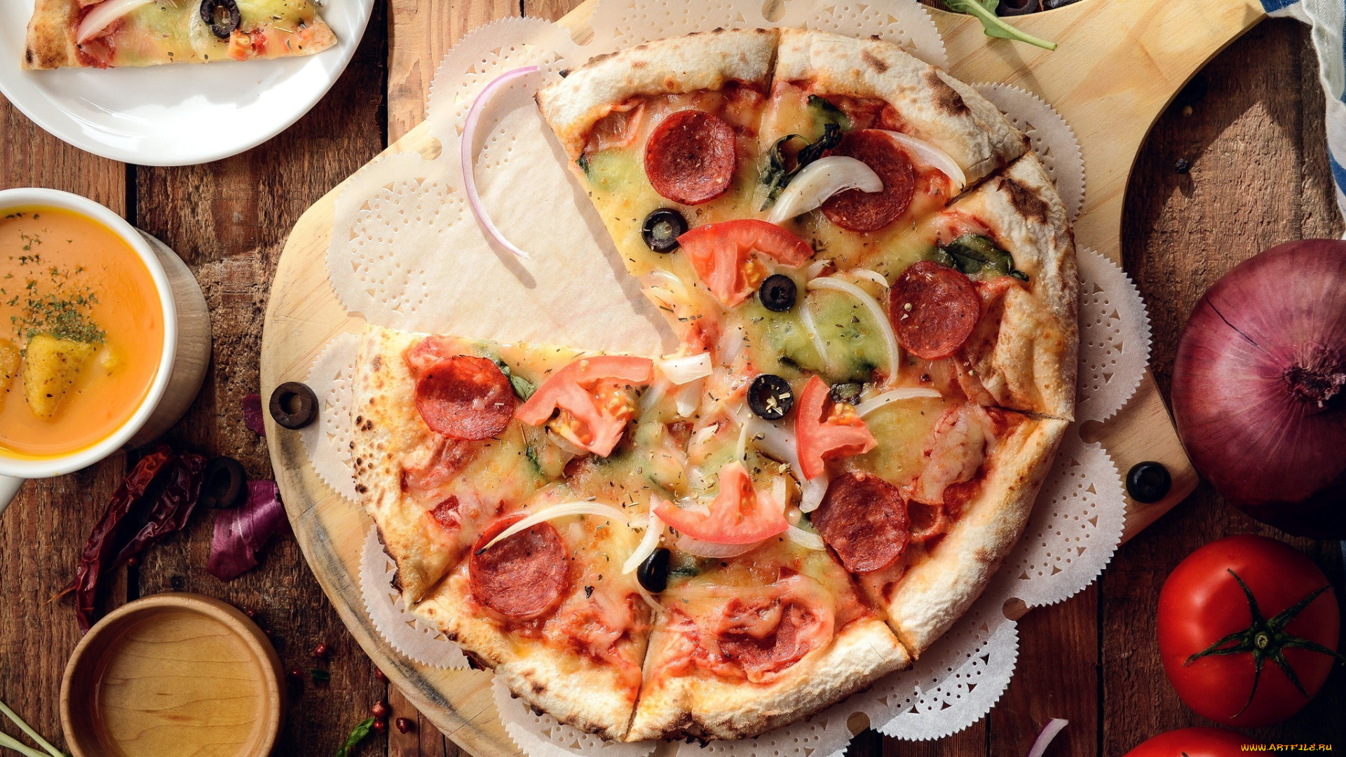 еда, пицца, сыр, помидоры, томаты