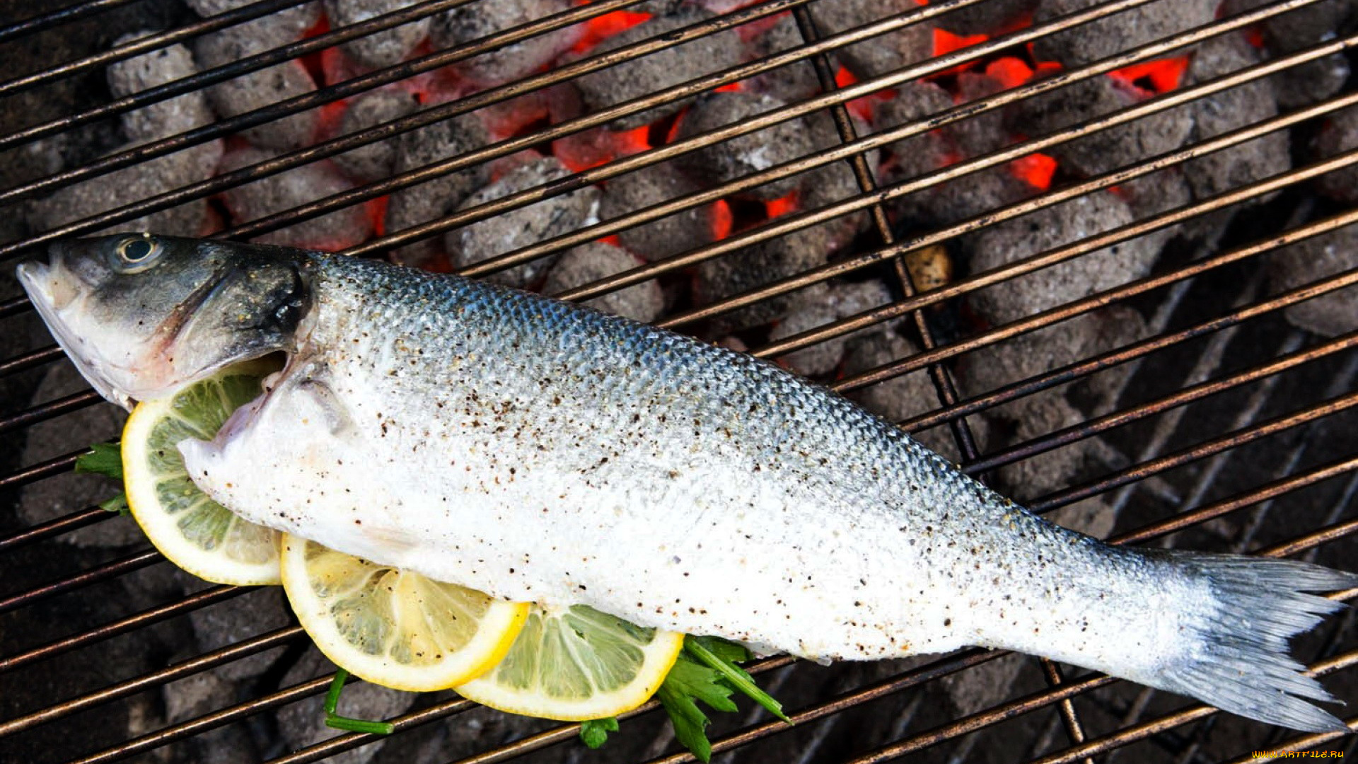 еда, рыба, , морепродукты, , суши, , роллы, угли, огонь, решетка, лимон